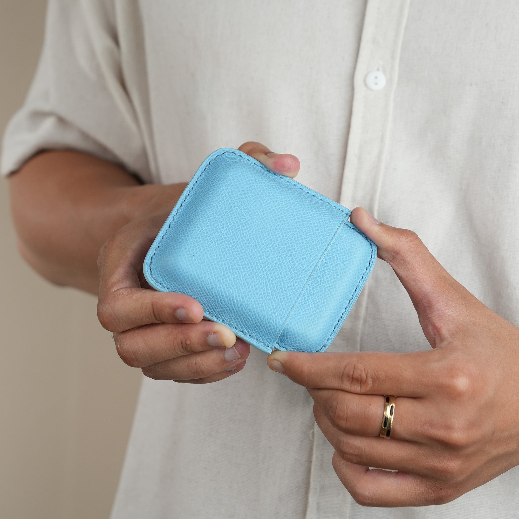 Miami Blue Epsom Leather Cigarettes Case Holder - Mini Case