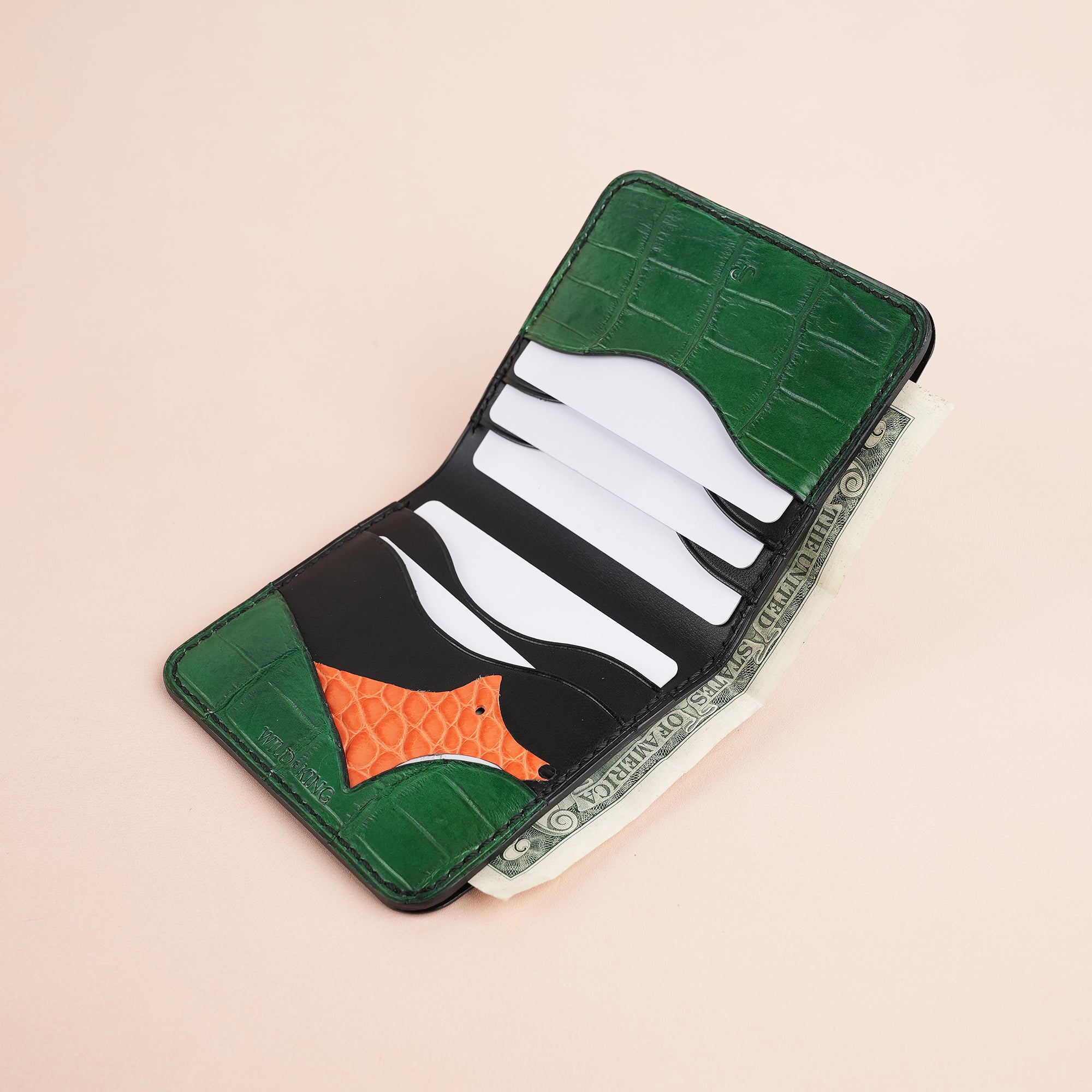 Black Lizard mix Alligator Leather Bifold Wallet - Fox Design
