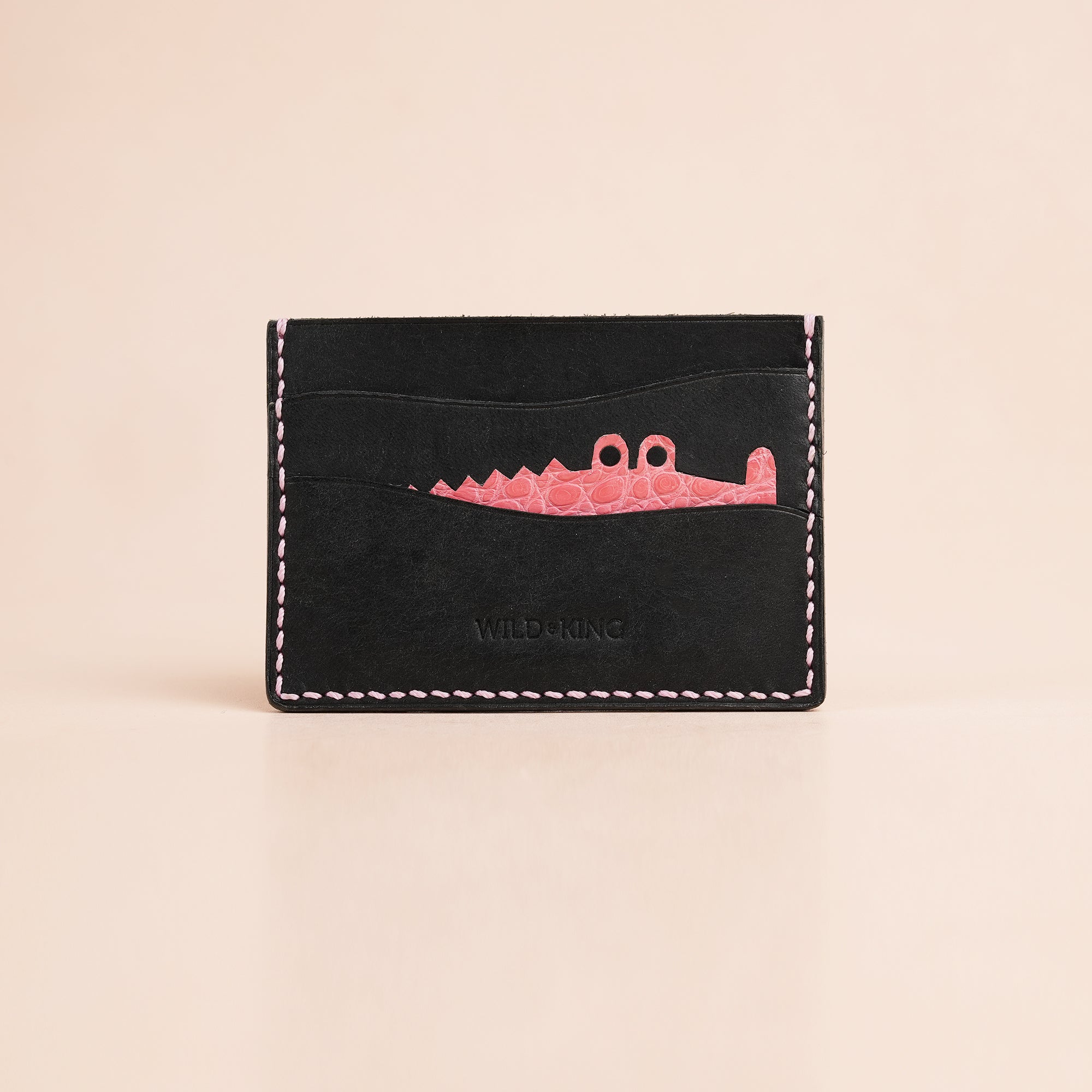 Minimalist Black Pink Pueblo Leather Card Holder - Stupid Alligator