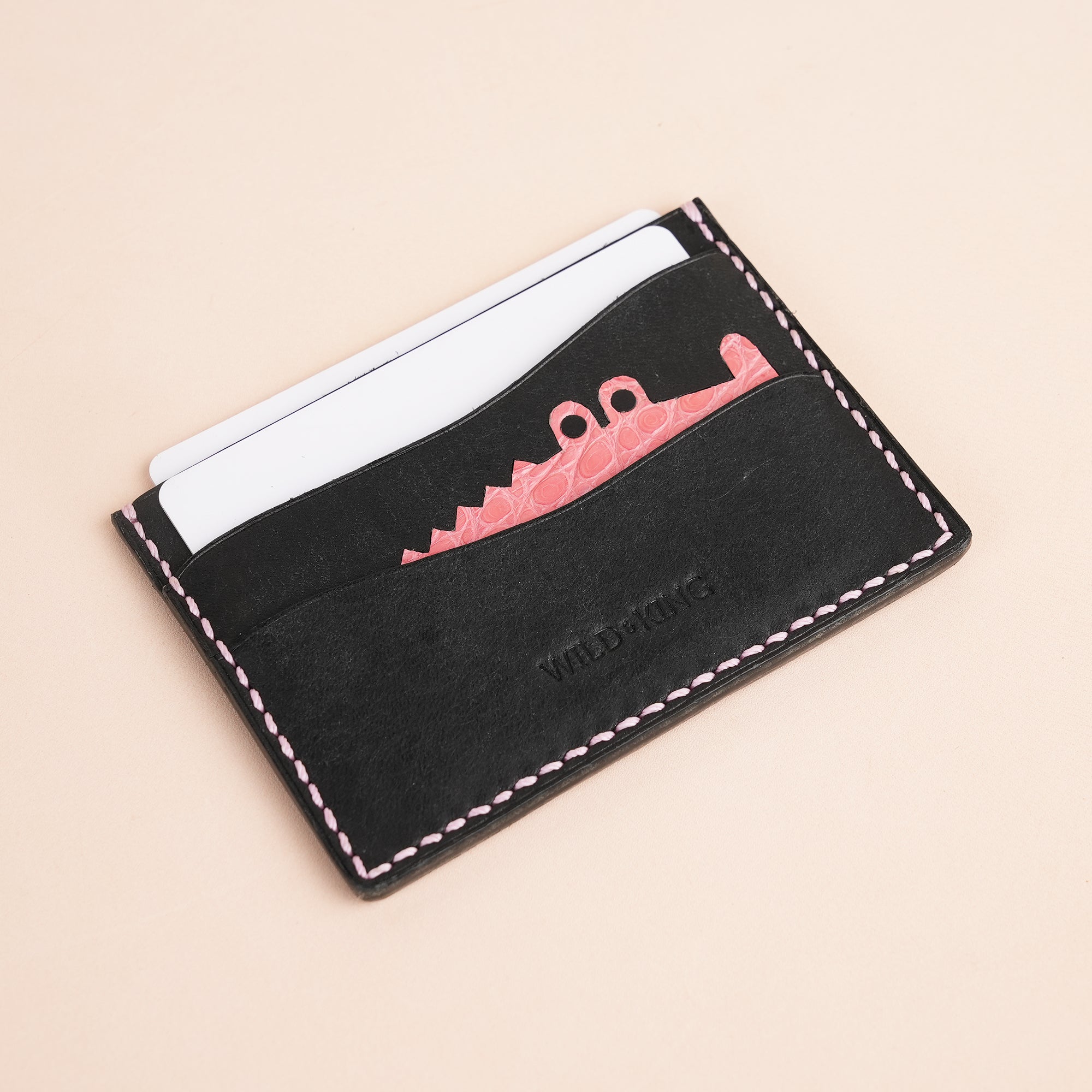 Minimalist Black Pink Pueblo Leather Card Holder - Stupid Alligator