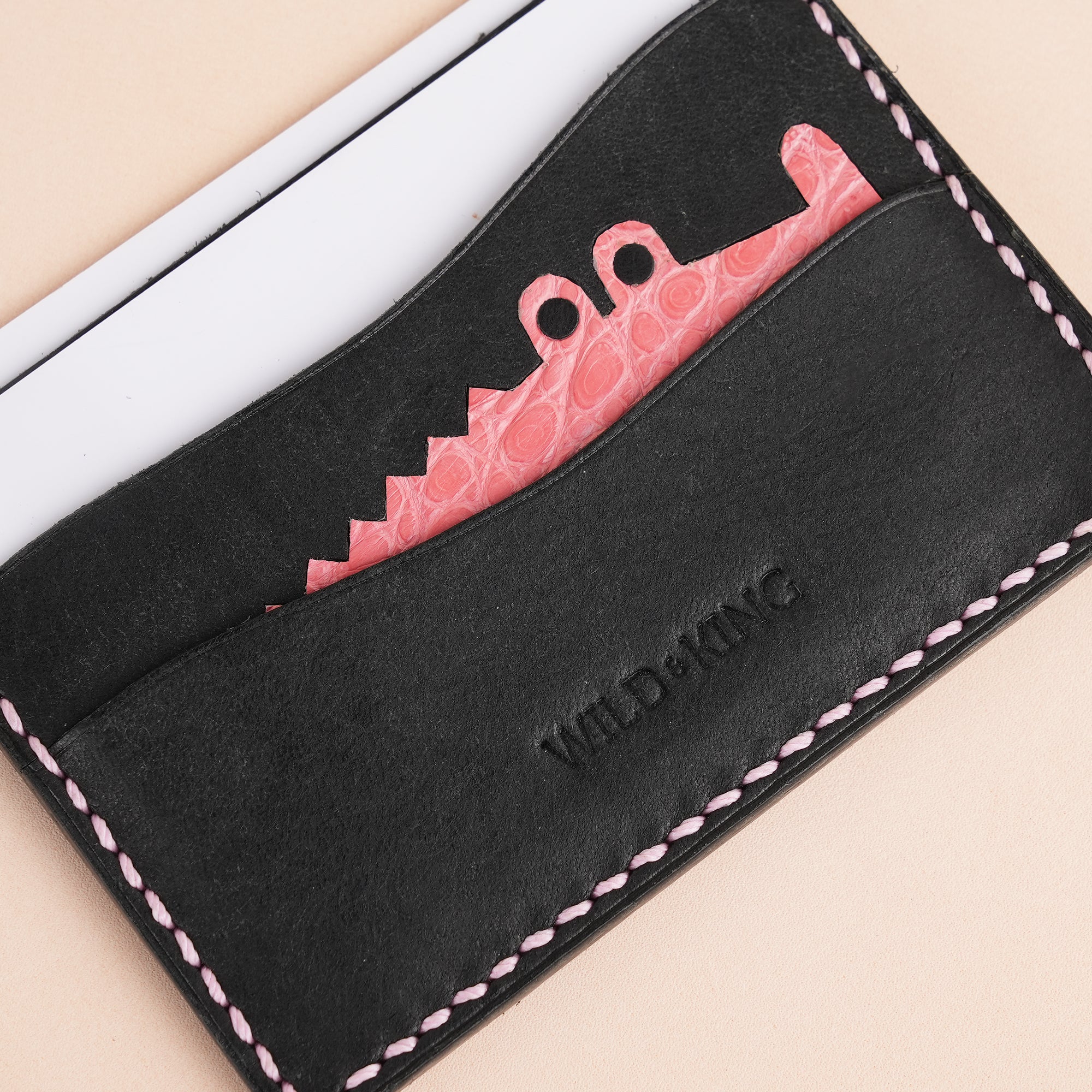Minimalist Black Pink Pueblo Leather Card Holder - Stupid Alligator