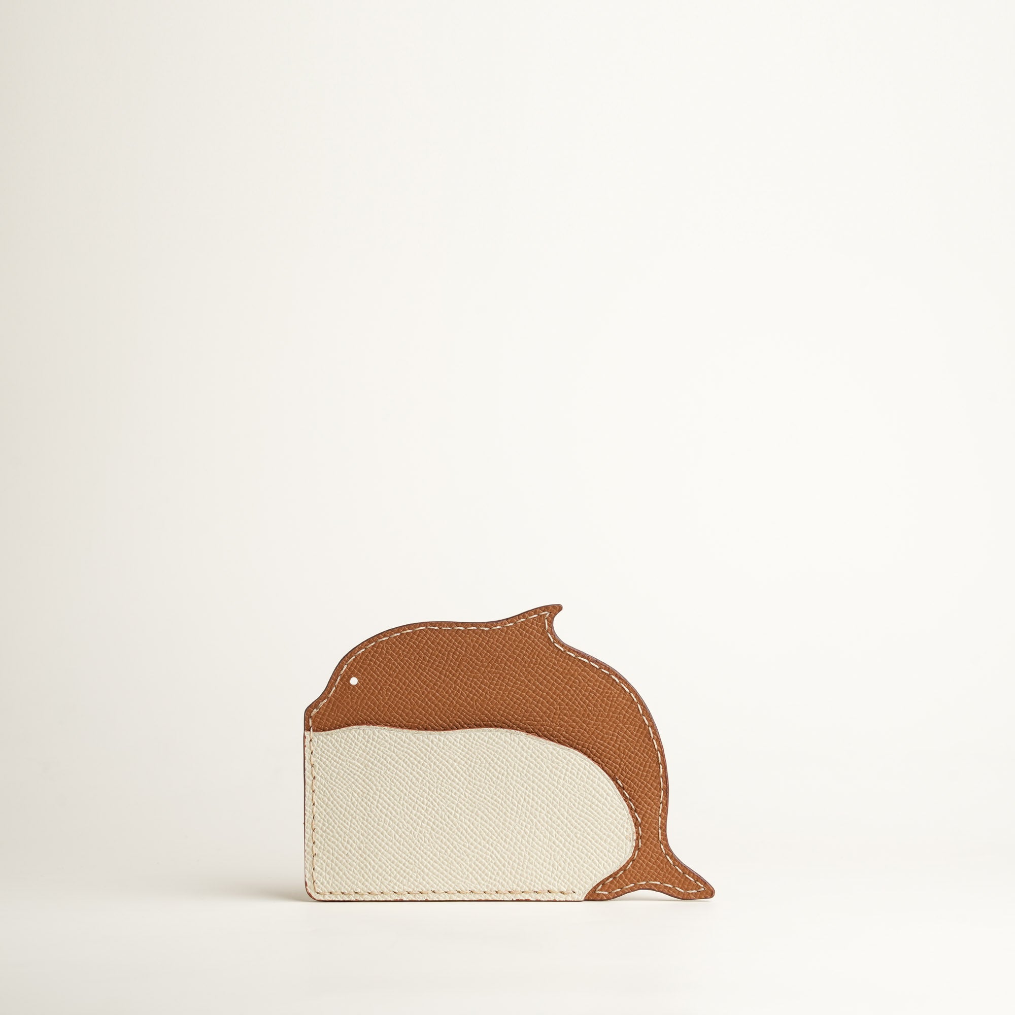 Minimalist Golden Epsom Leather Card Holder - Dolphin Shape