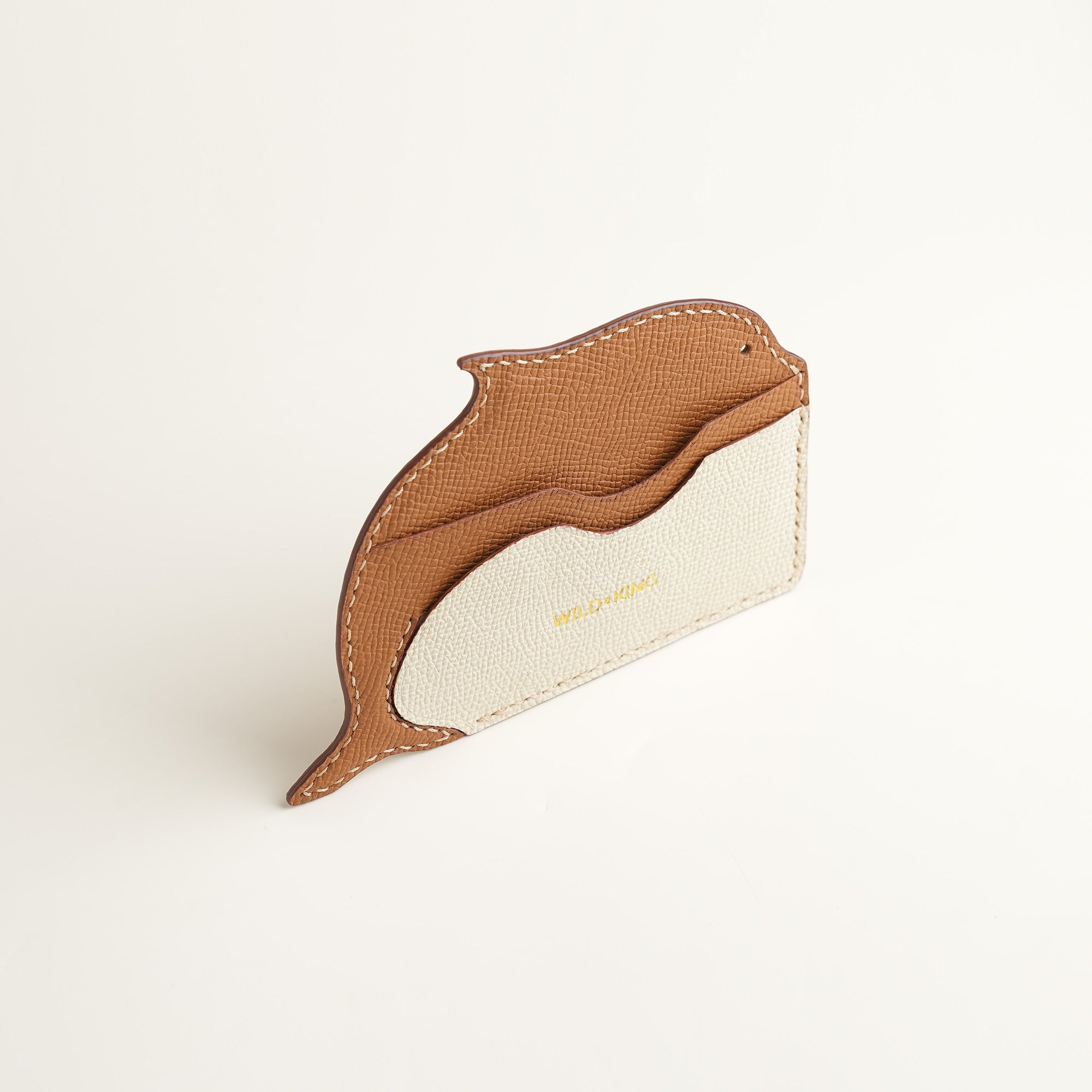 Minimalist Golden Epsom Leather Card Holder - Dolphin Shape