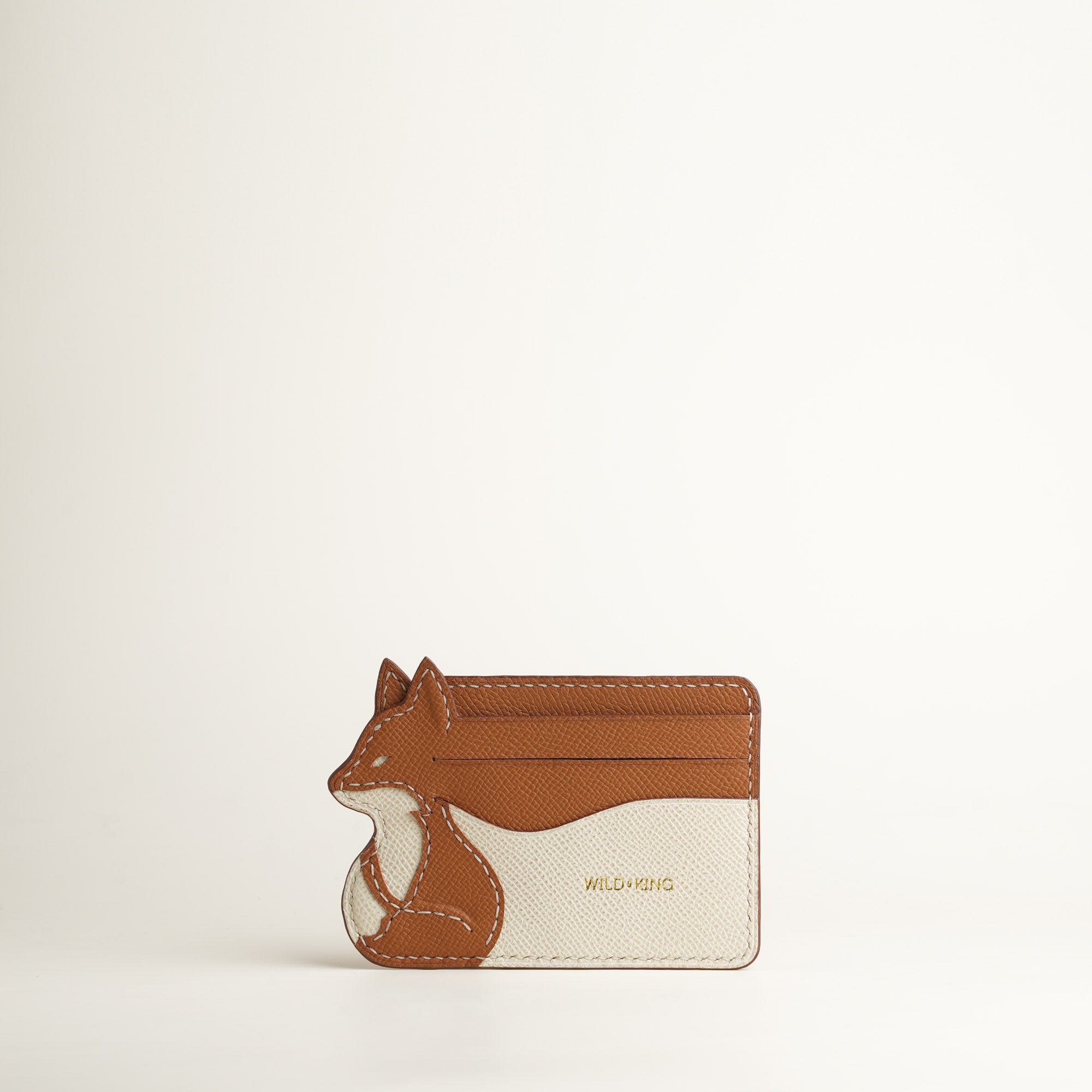 Minimalist Golden Epsom Leather Card Holder - Fox Shape