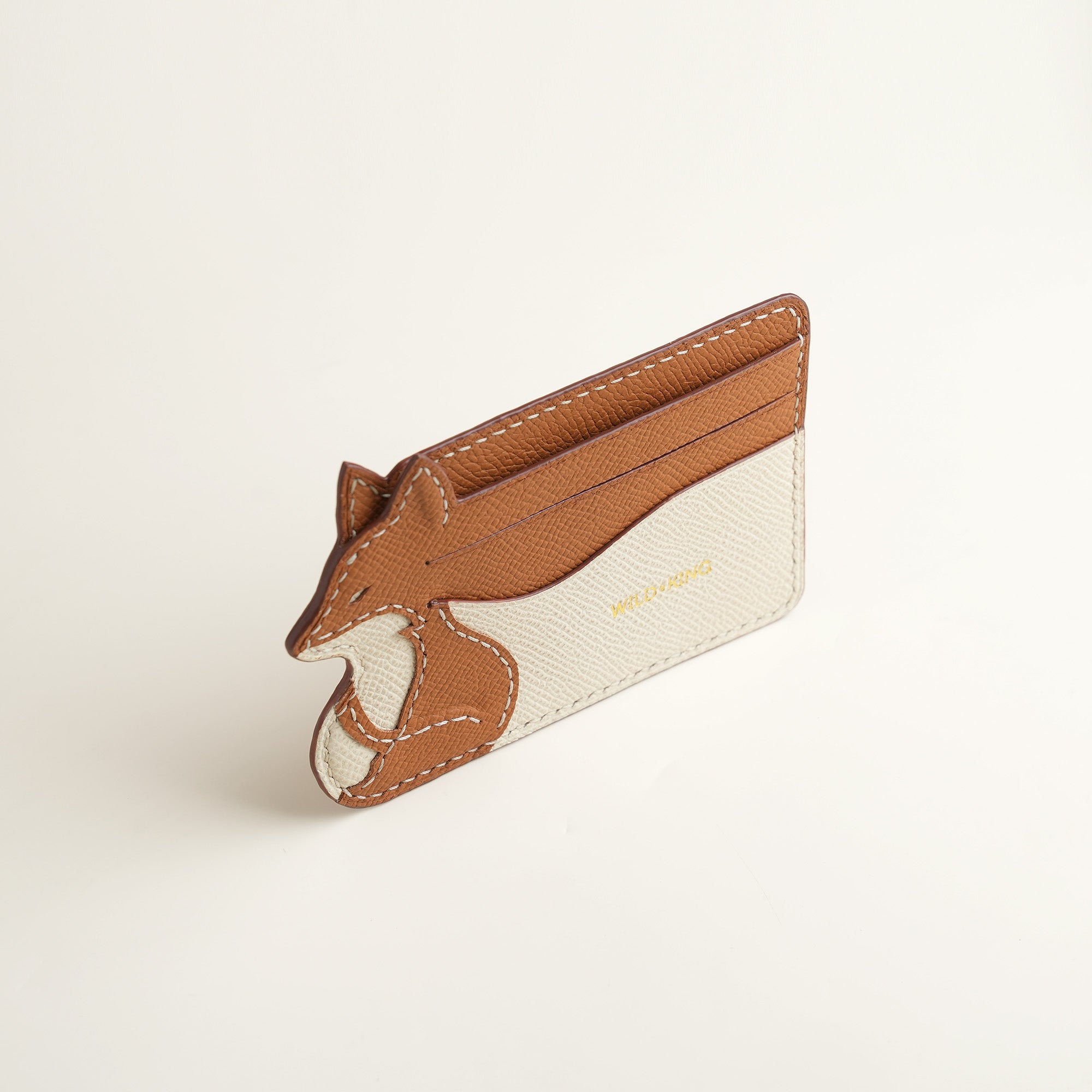 Minimalist Golden Epsom Leather Card Holder - Fox Shape
