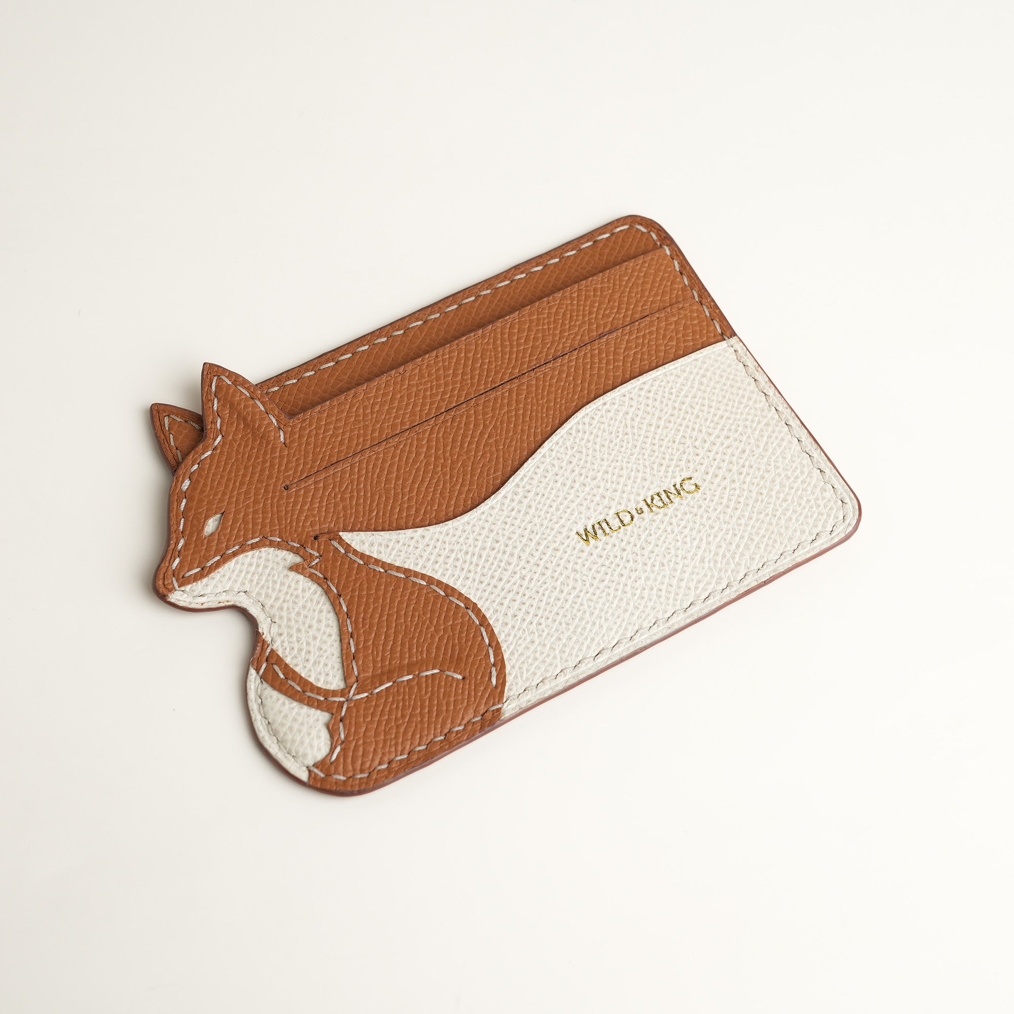 Minimalist Golden Epsom Leather Card Holder - Fox Shape