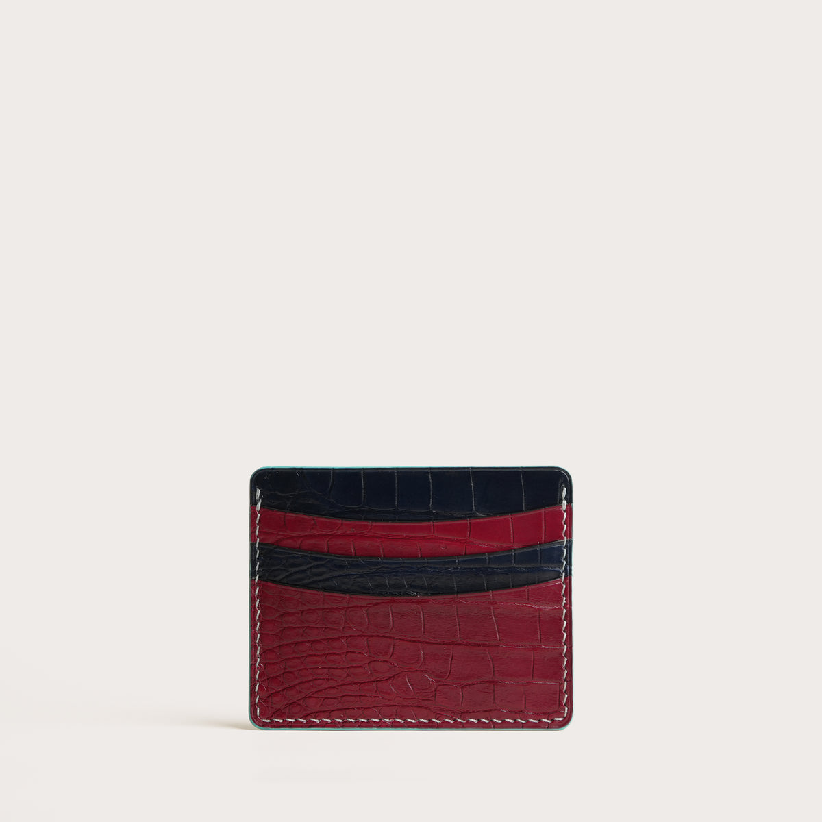 Minimalist Turquoise Crocodile Leather Card Holder - Turtle Design