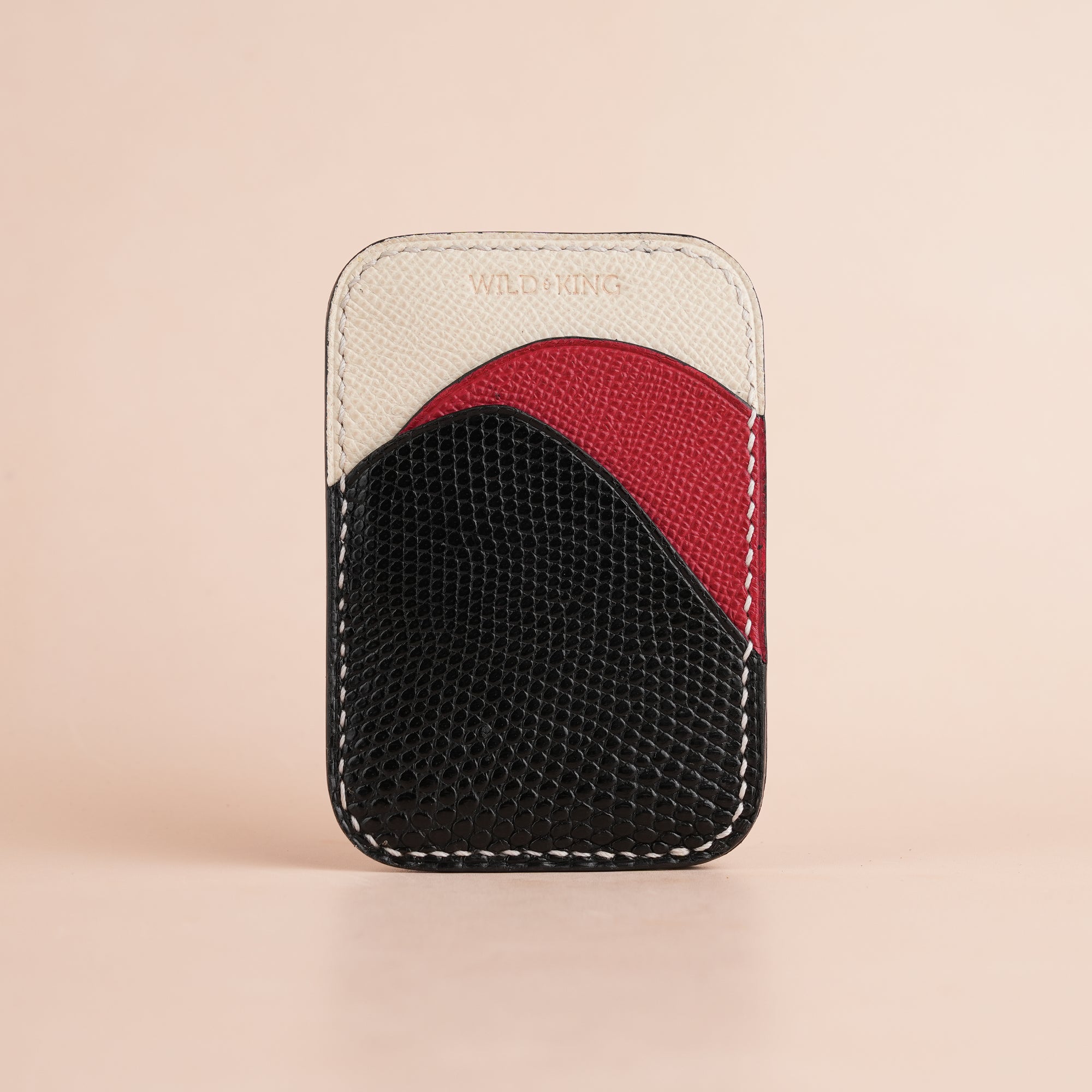 Minimalist Black Lizard mix Red Epsom Card Holder - Ocean Crest