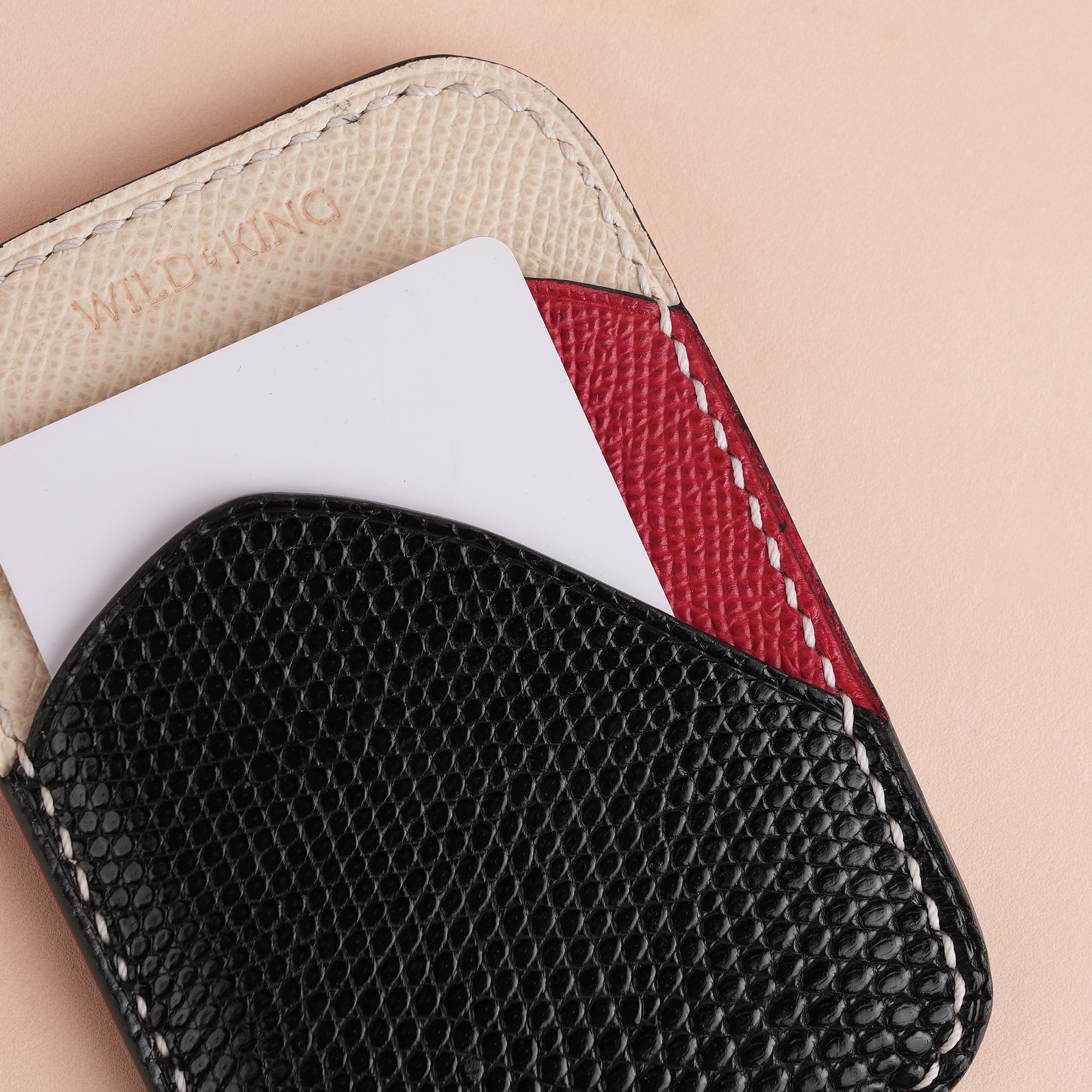 Minimalist Black Lizard mix Red Epsom Card Holder - Ocean Crest