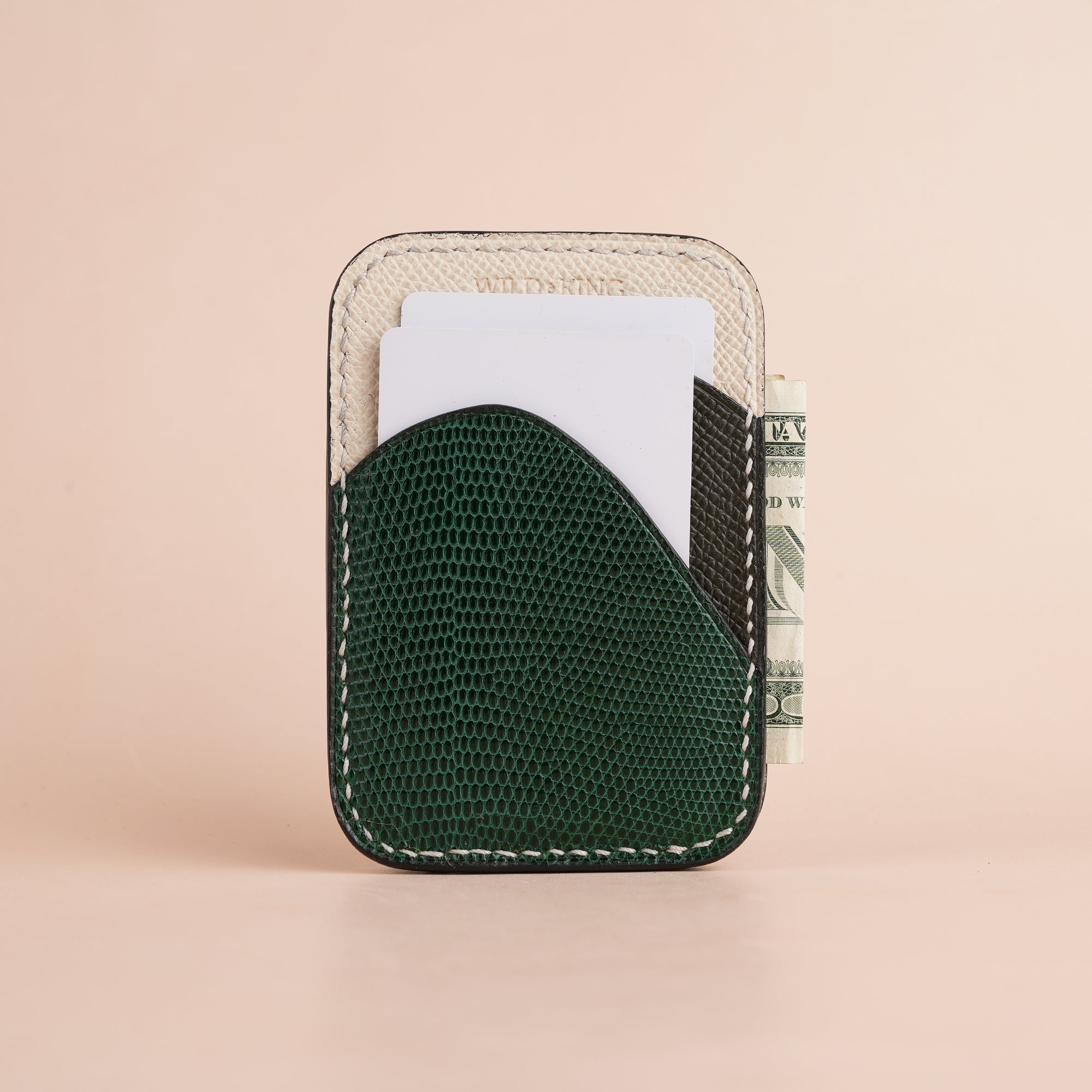 Minimalist Green Lizard mix Brown Epsom Card Holder - Ocean Crest