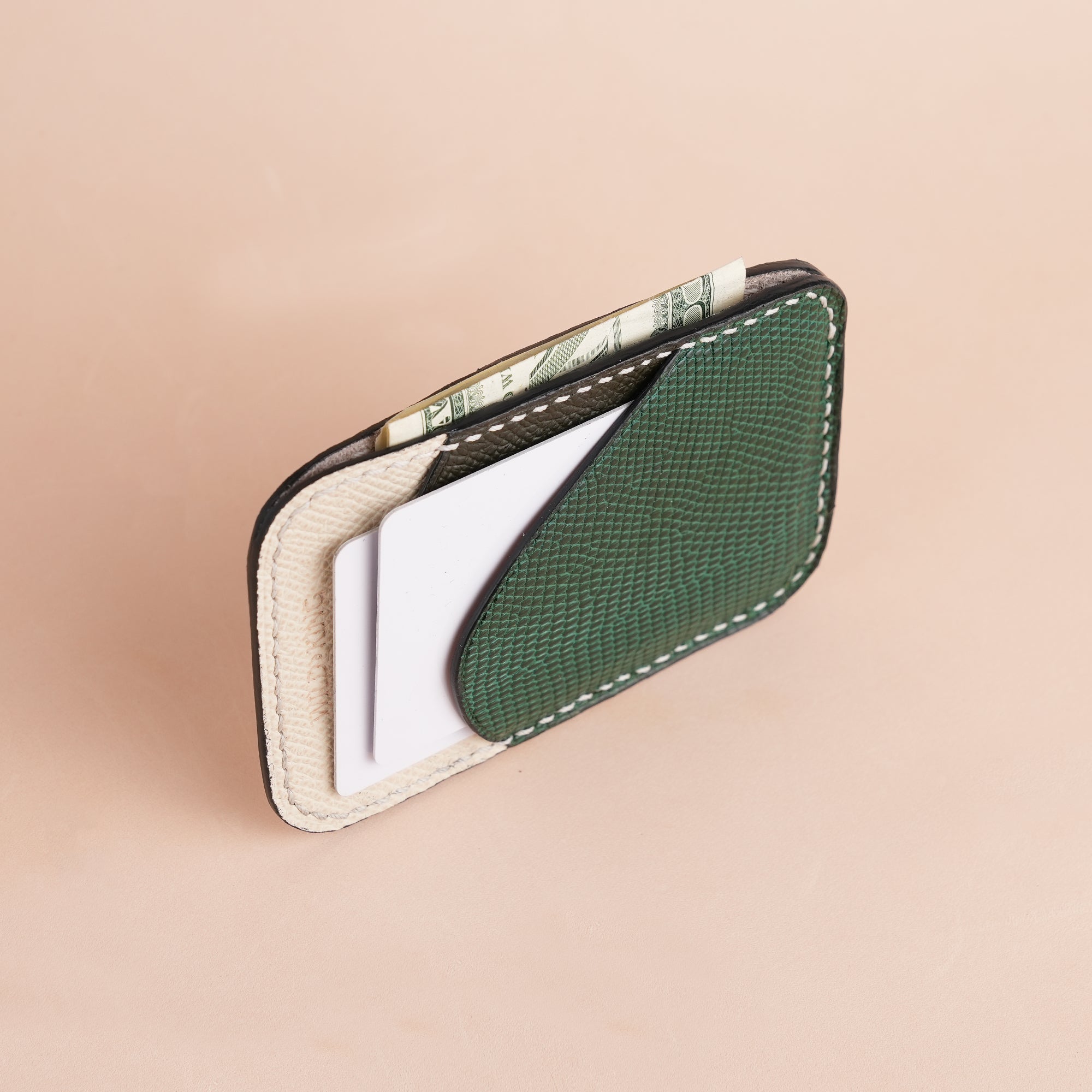 Minimalist Green Lizard mix Brown Epsom Card Holder - Ocean Crest