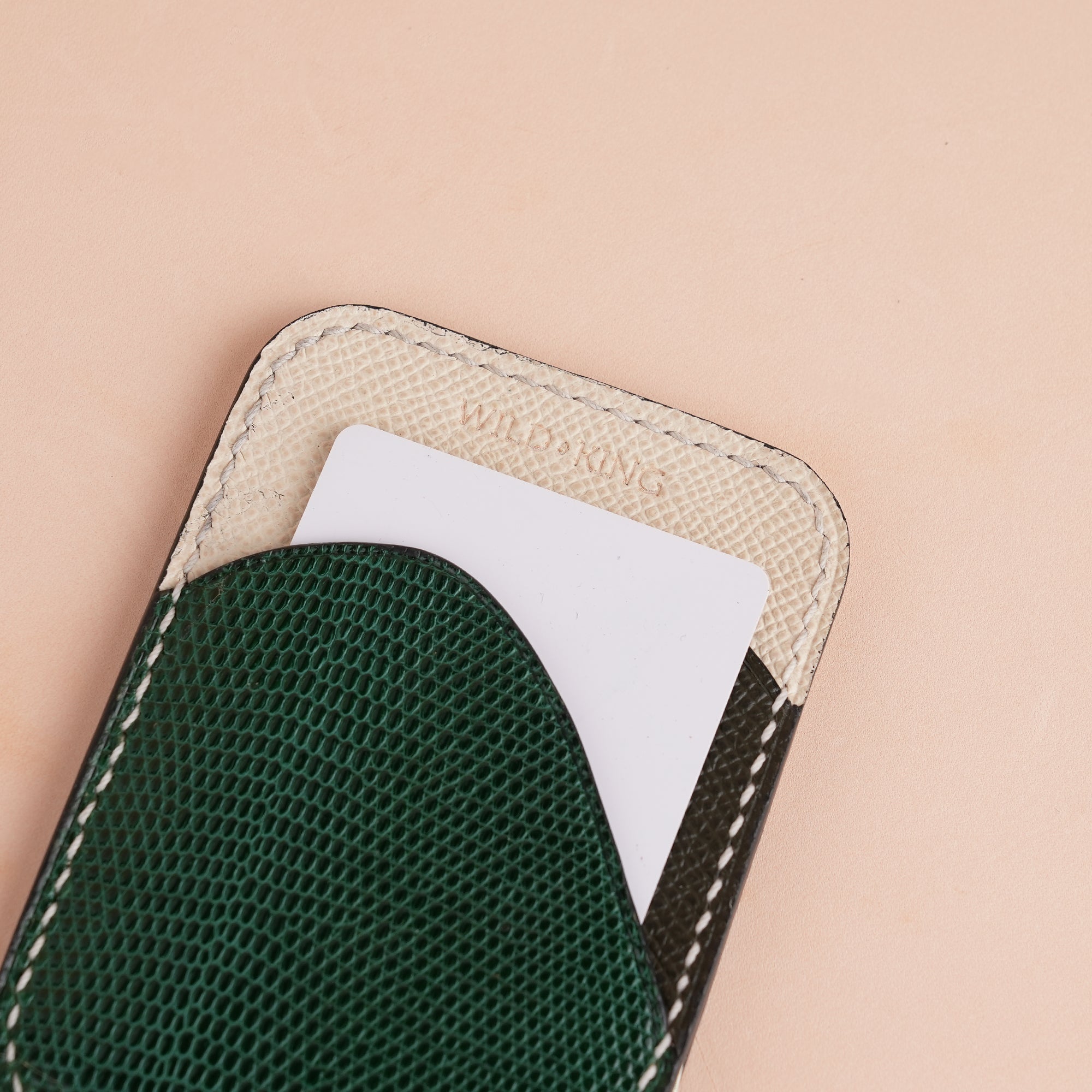 Minimalist Green Lizard mix Brown Epsom Card Holder - Ocean Crest