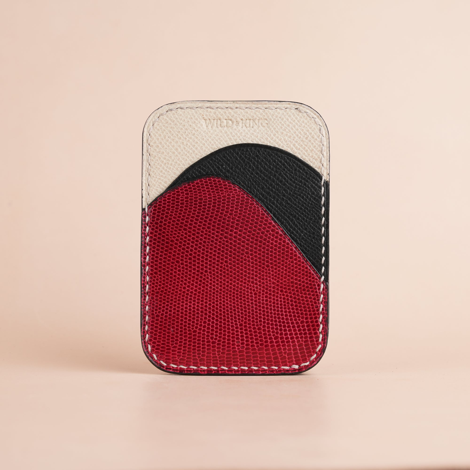 Minimalist Red Lizard mix Black Epsom Card Holder - Ocean Crest