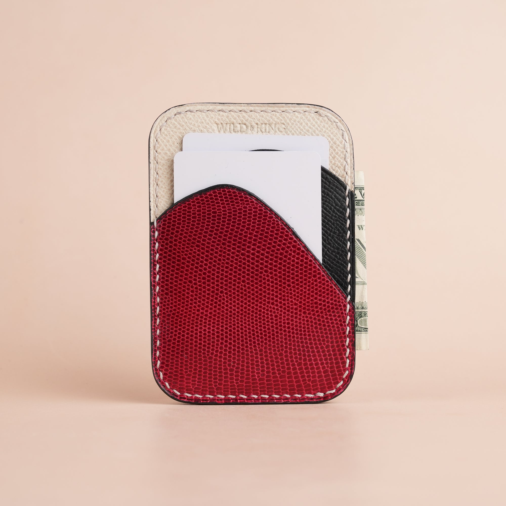 Minimalist Red Lizard mix Black Epsom Card Holder - Ocean Crest