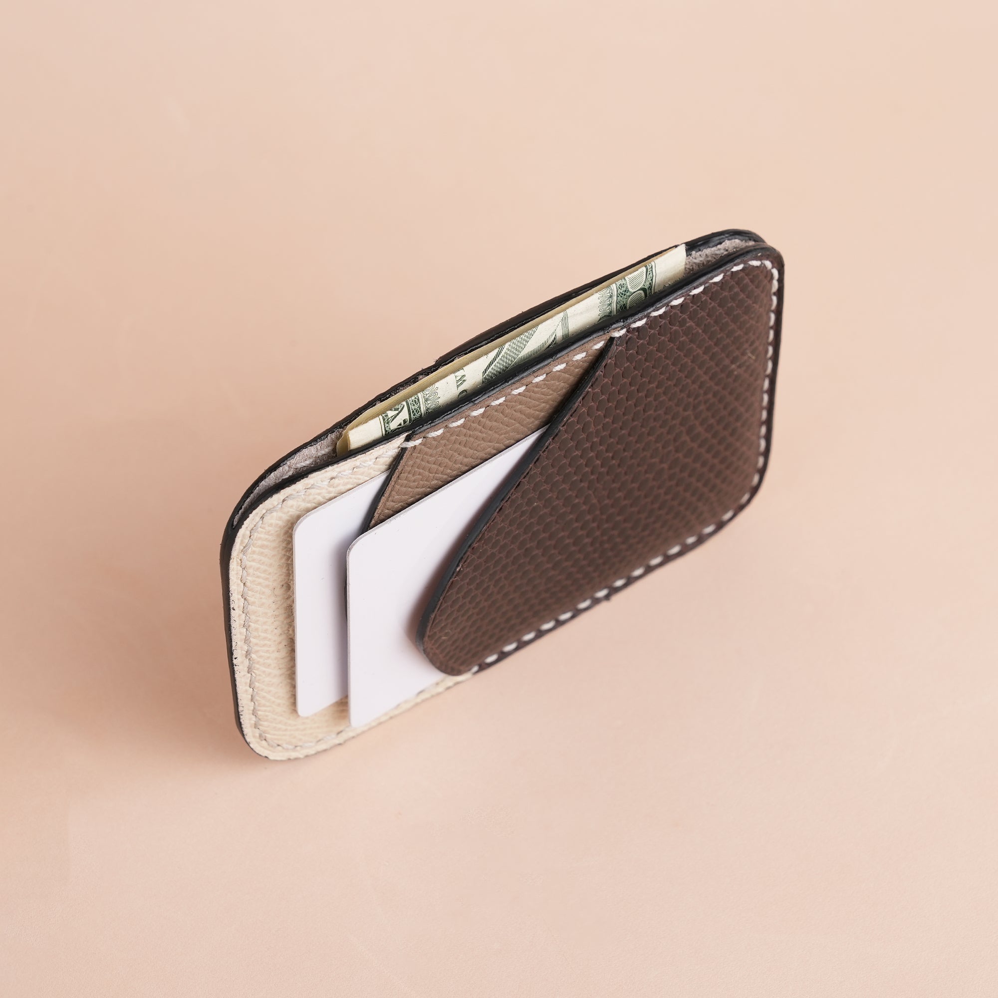 Minimalist Brown Lizard mix Taupe Epsom Card Holder - Ocean Crest