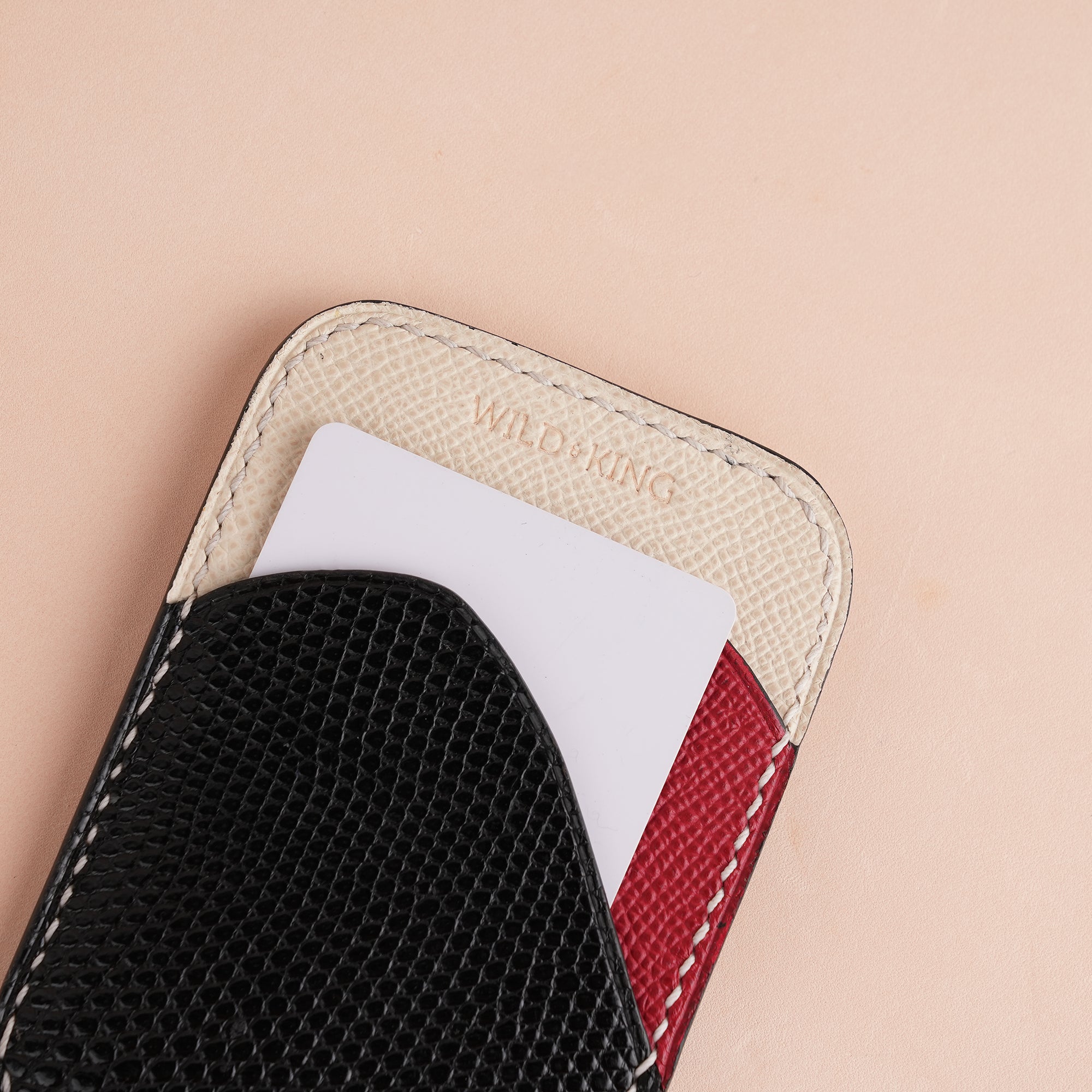 Minimalist Black Lizard mix Red Epsom Card Holder - Ocean Crest