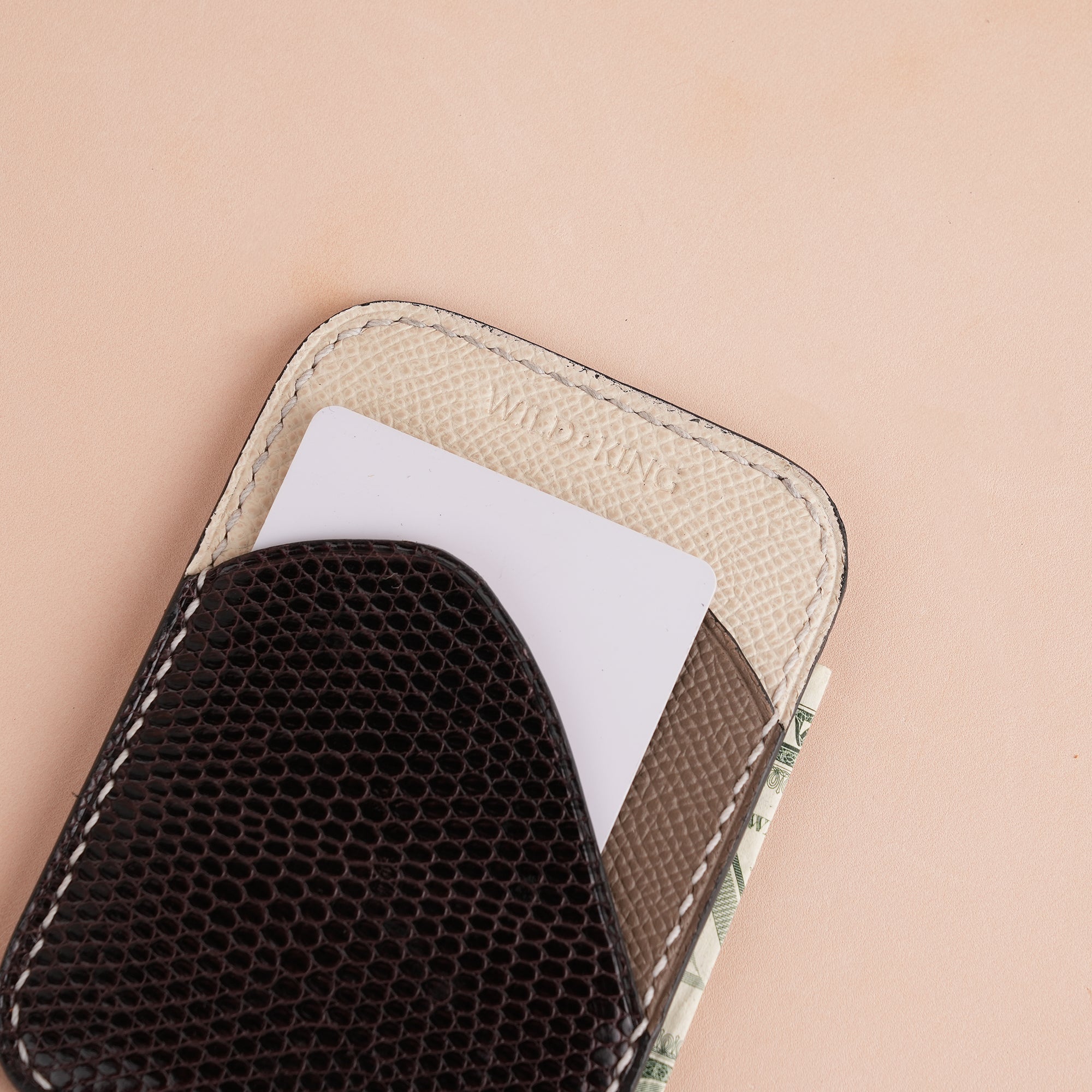 Minimalist Brown Lizard mix Taupe Epsom Card Holder - Ocean Crest