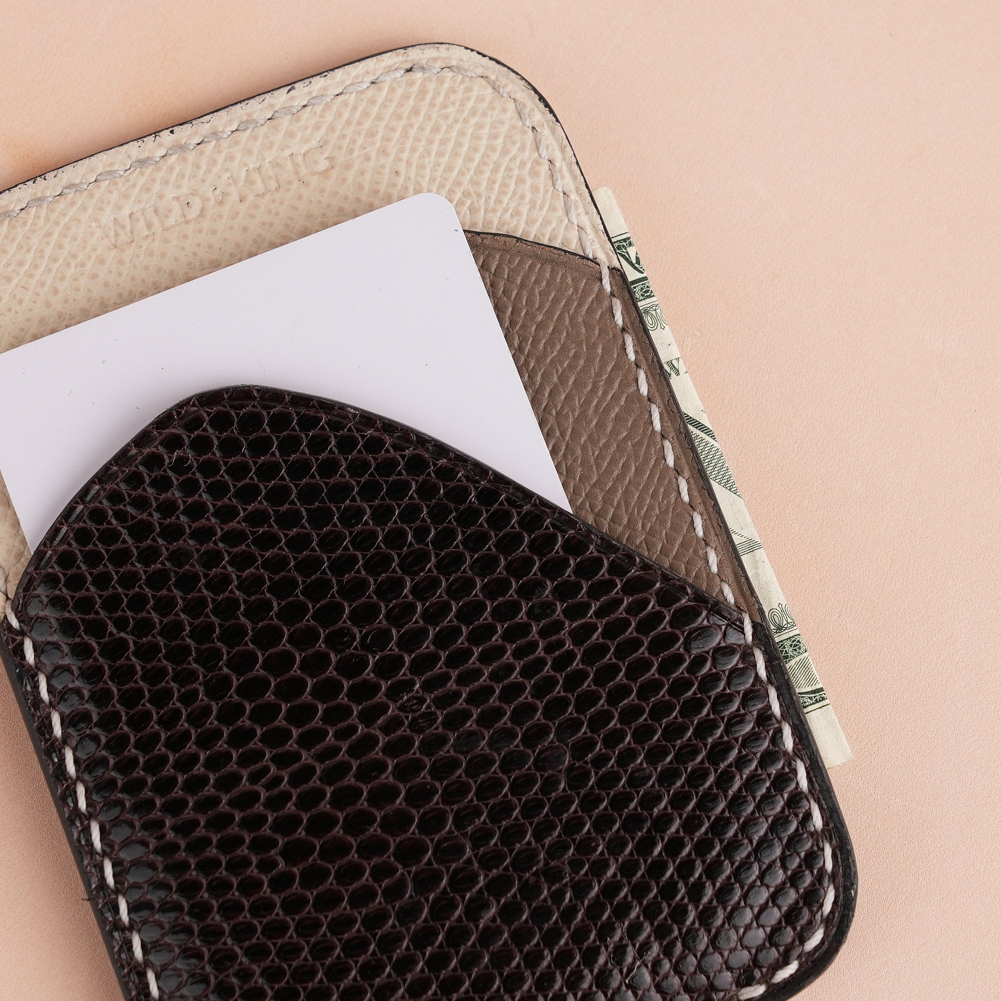 Minimalist Brown Lizard mix Taupe Epsom Card Holder - Ocean Crest