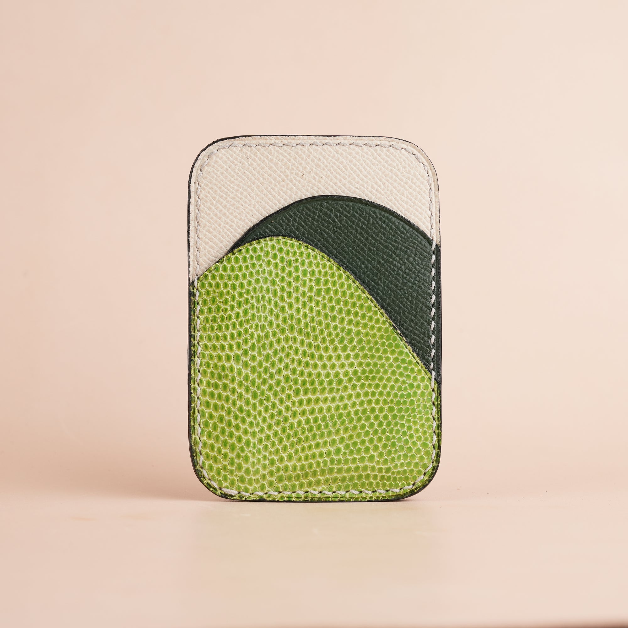 Minimalist Light Green Lizard mix Green Epsom Card Holder - Ocean Crest