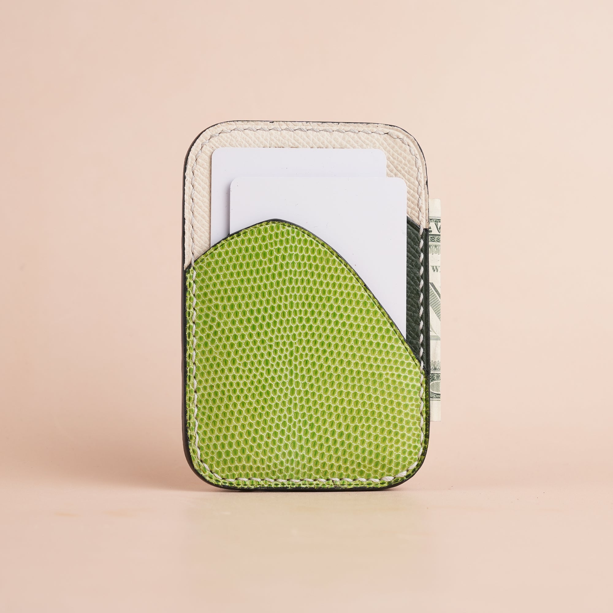 Minimalist Light Green Lizard mix Green Epsom Card Holder - Ocean Crest