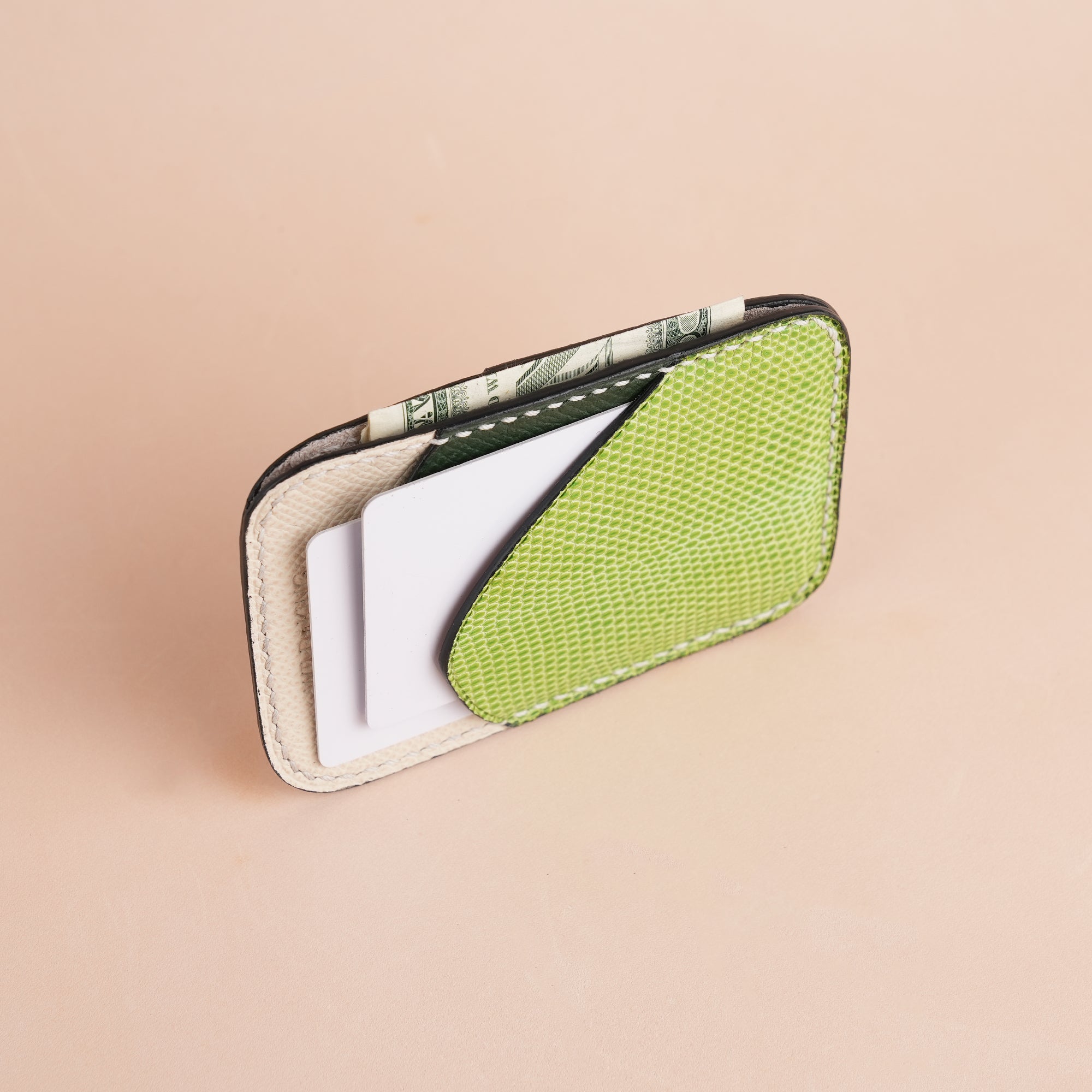 Minimalist Light Green Lizard mix Green Epsom Card Holder - Ocean Crest