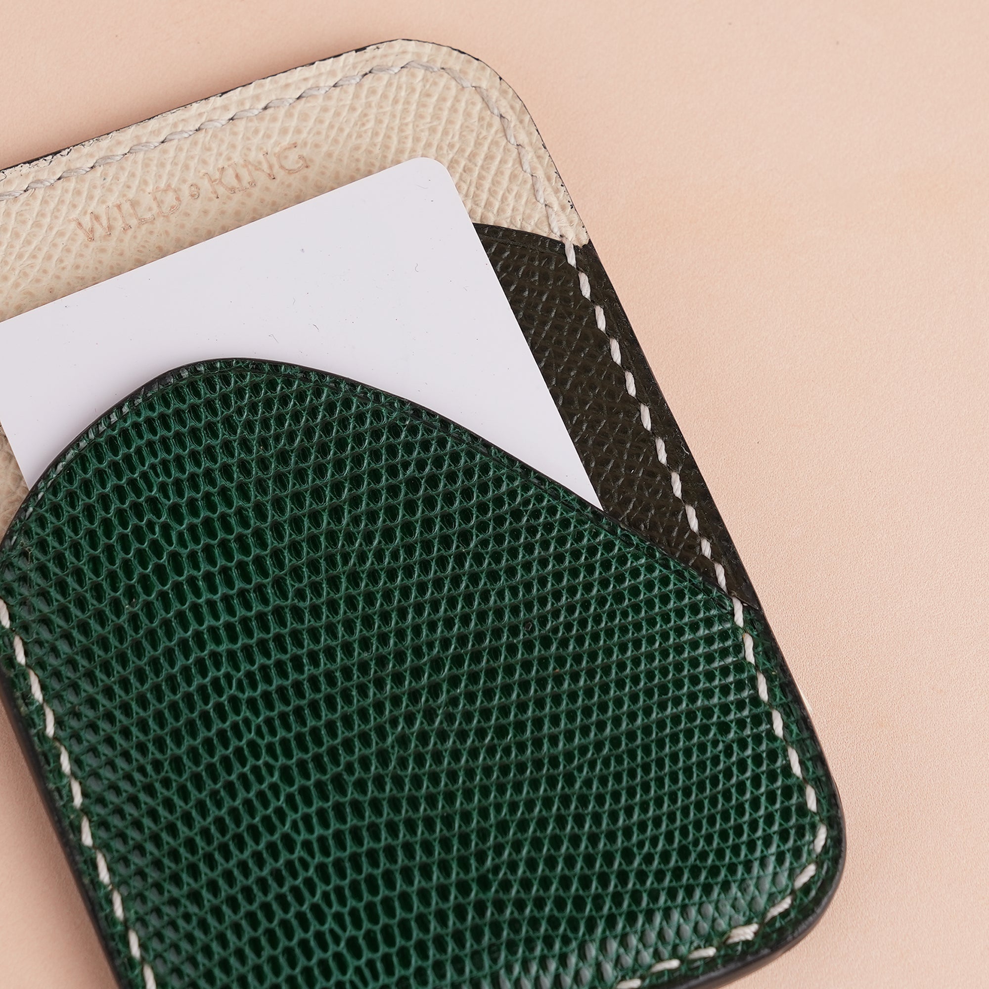 Minimalist Green Lizard mix Brown Epsom Card Holder - Ocean Crest