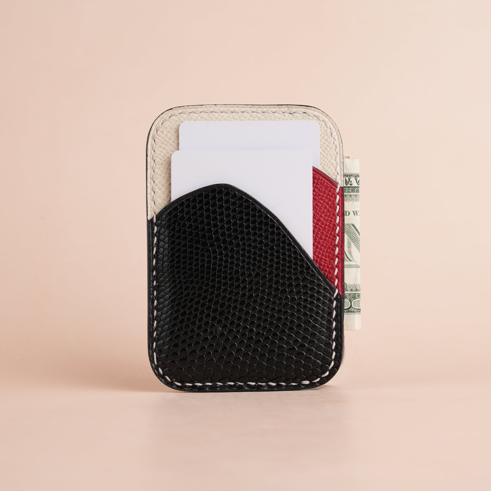 Minimalist Black Lizard mix Red Epsom Card Holder - Ocean Crest