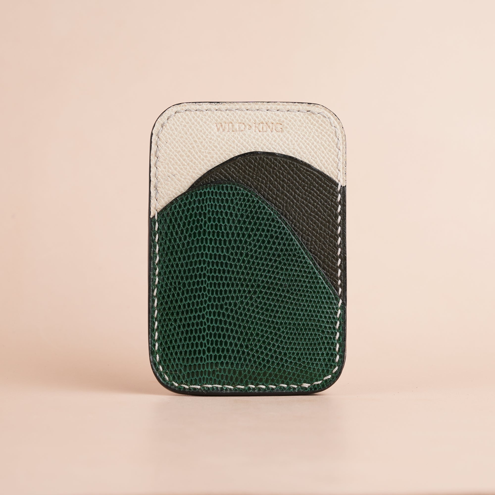 Minimalist Green Lizard mix Brown Epsom Card Holder - Ocean Crest