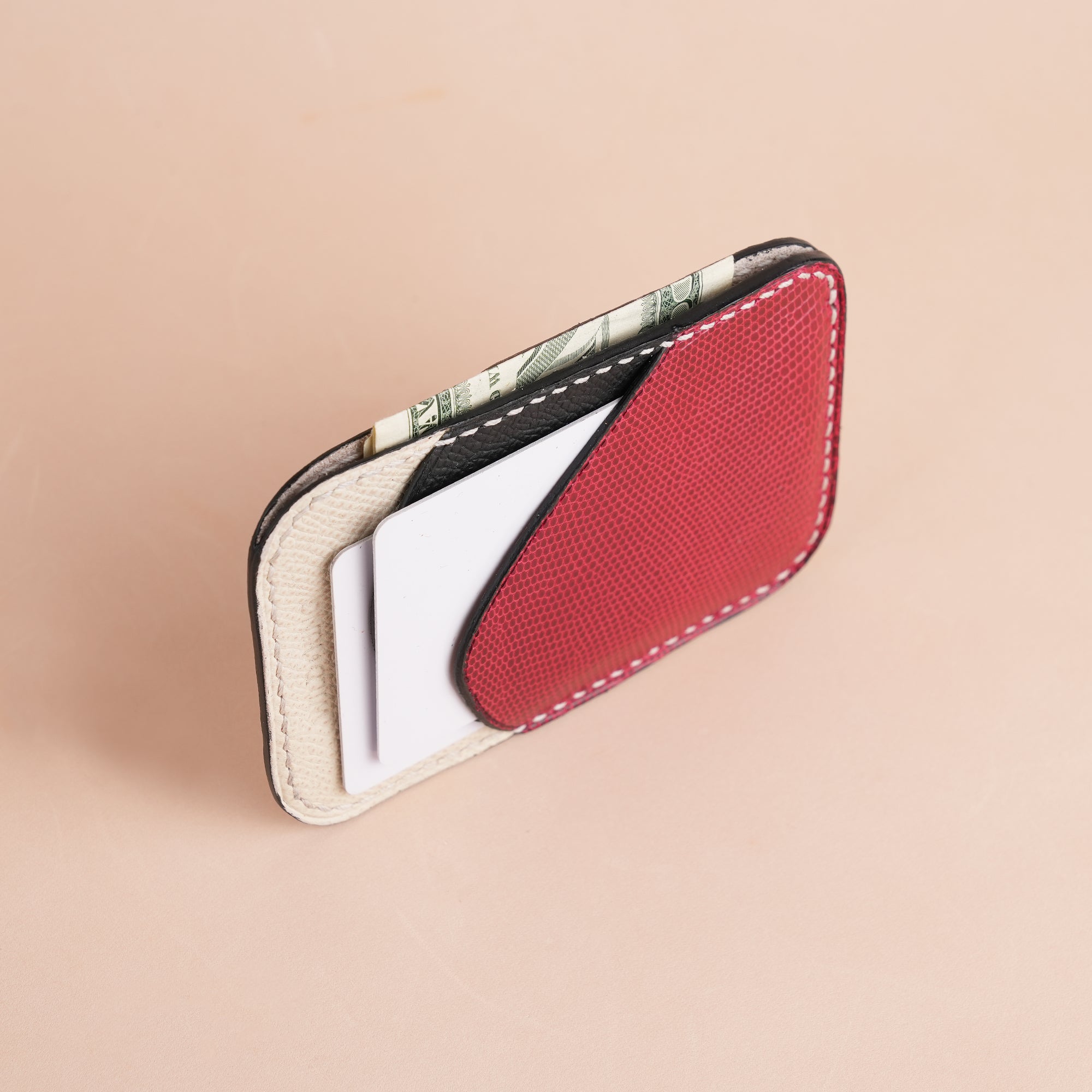 Minimalist Red Lizard mix Black Epsom Card Holder - Ocean Crest
