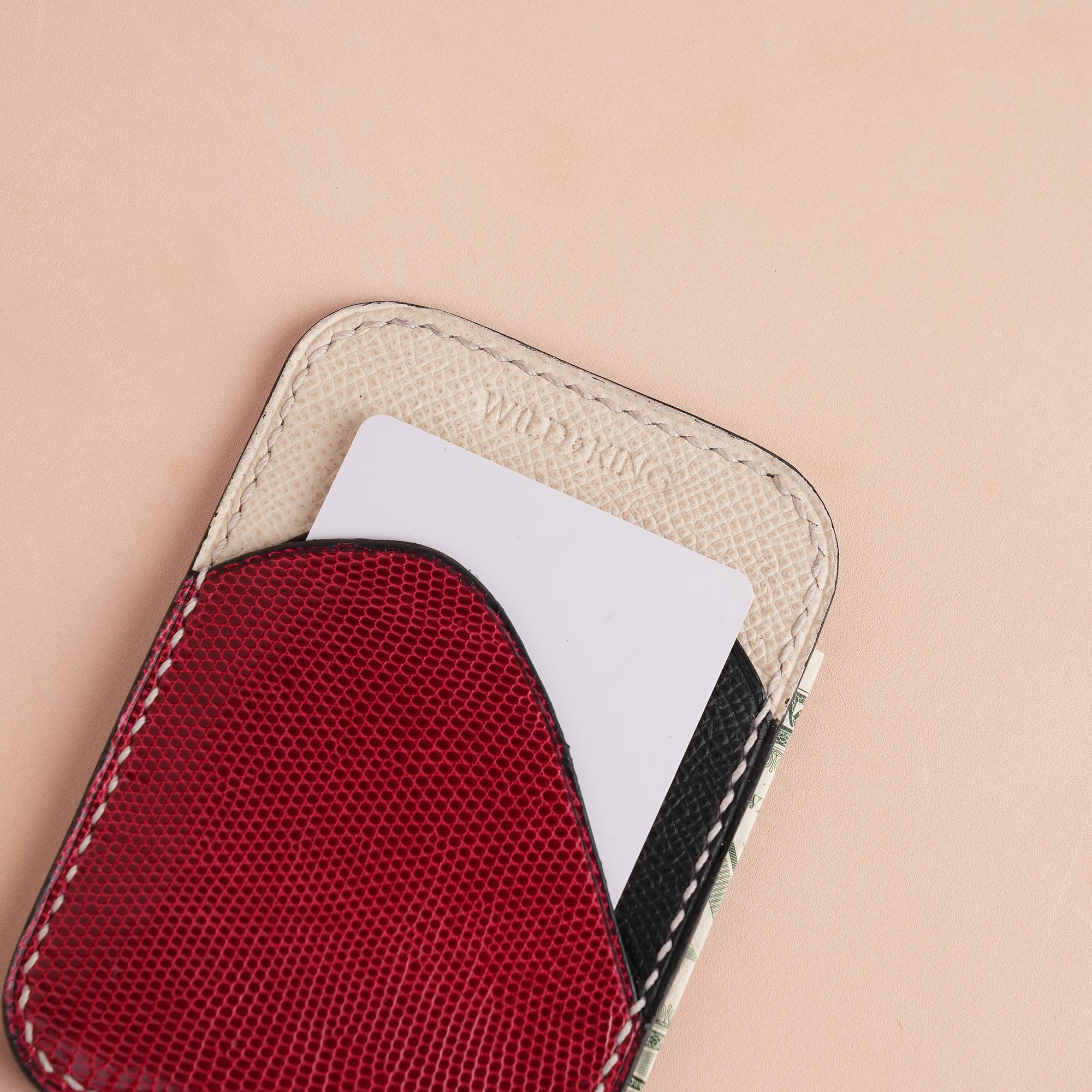 Minimalist Red Lizard mix Black Epsom Card Holder - Ocean Crest