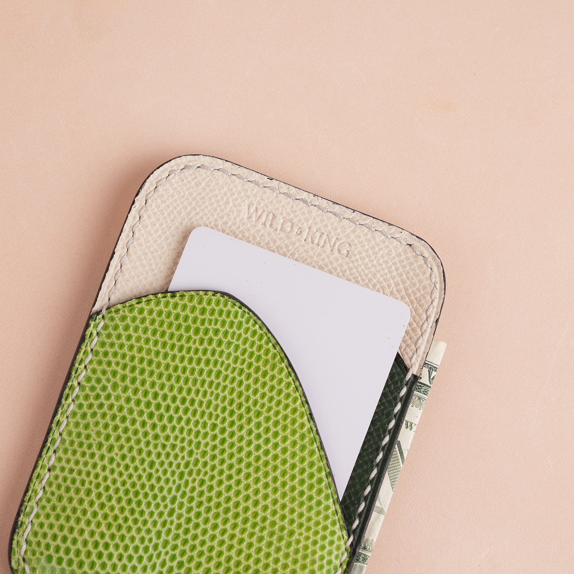 Minimalist Light Green Lizard mix Green Epsom Card Holder - Ocean Crest