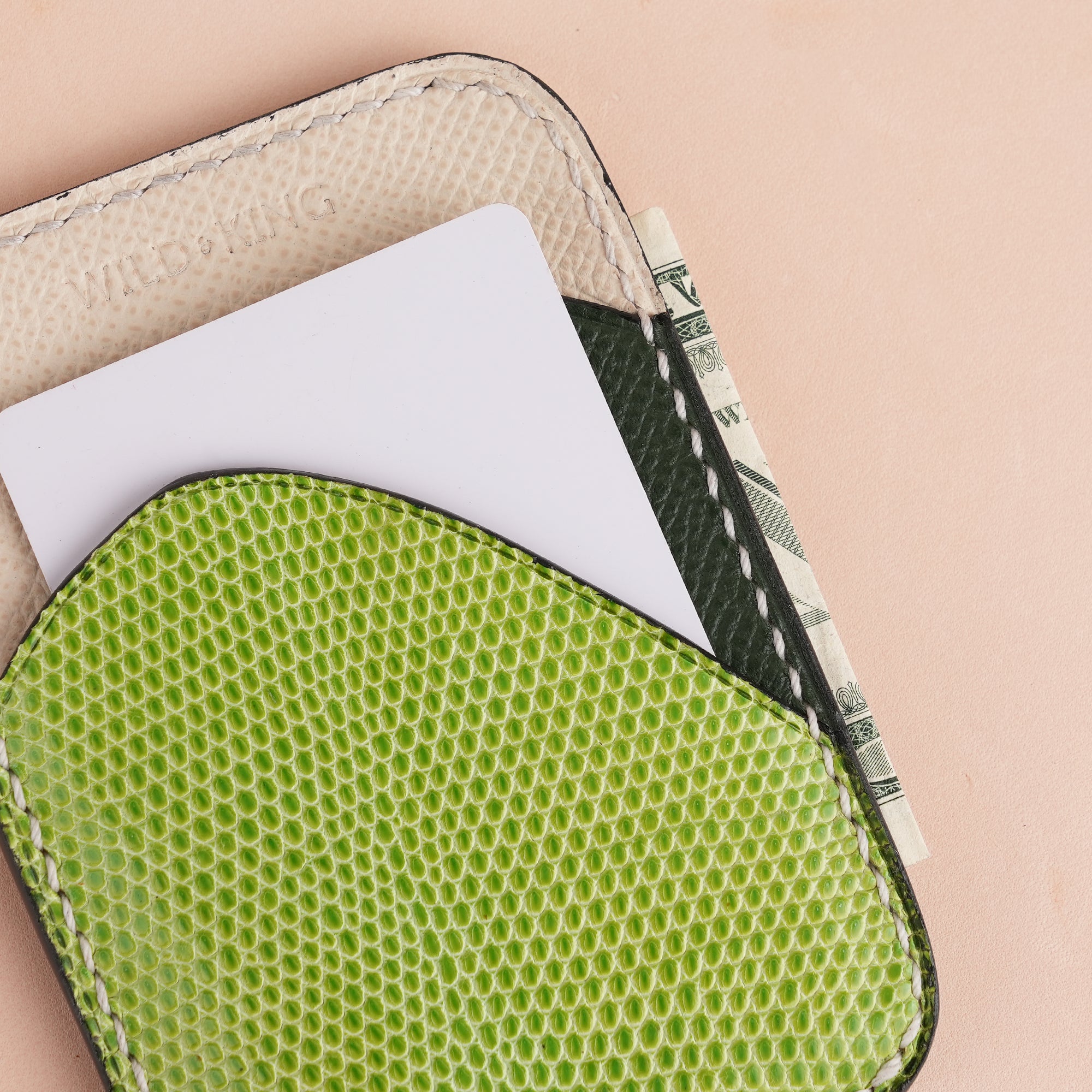 Minimalist Light Green Lizard mix Green Epsom Card Holder - Ocean Crest