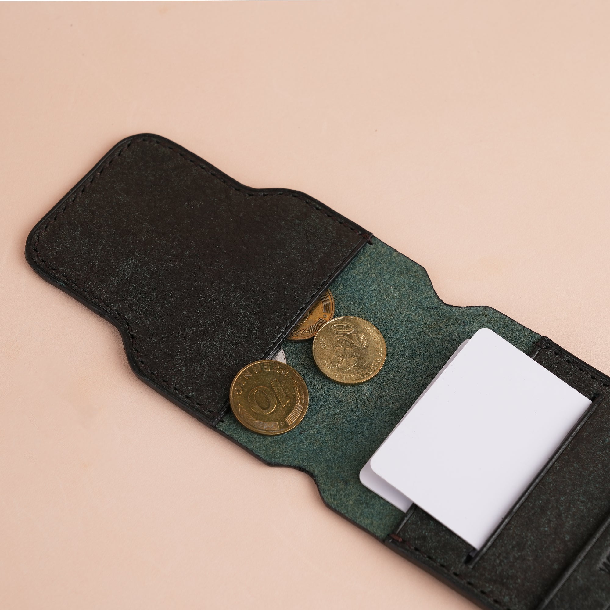 Minimalist Aquamarine Habana Leather Vertical Coin Purse