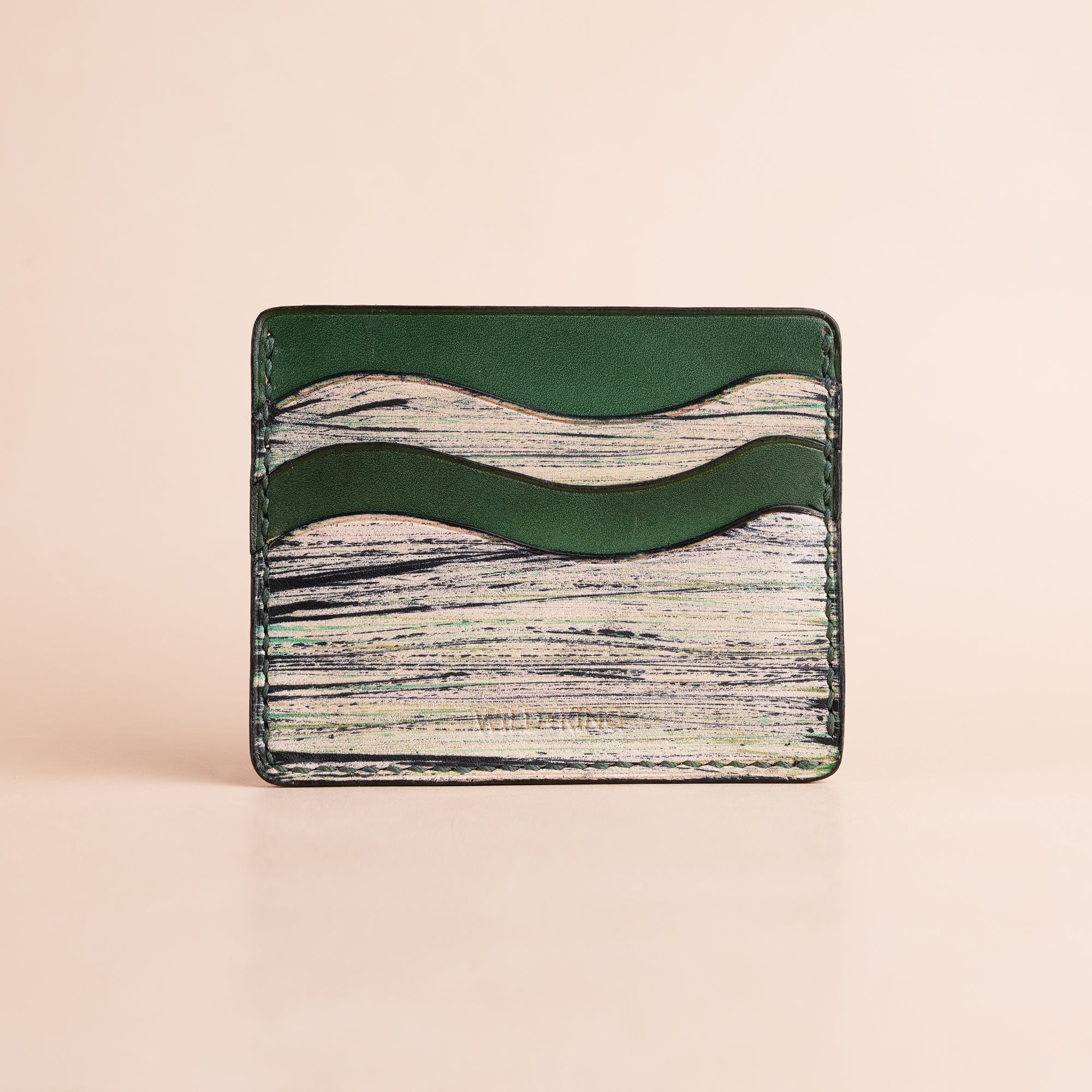 Minimalist Green Leather Card Holder - Natural Streaks