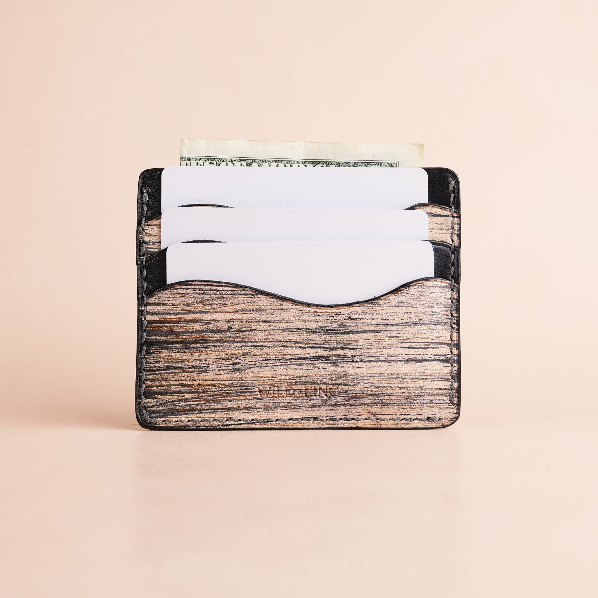 Minimalist Black Leather Card Holder - Natural Streaks