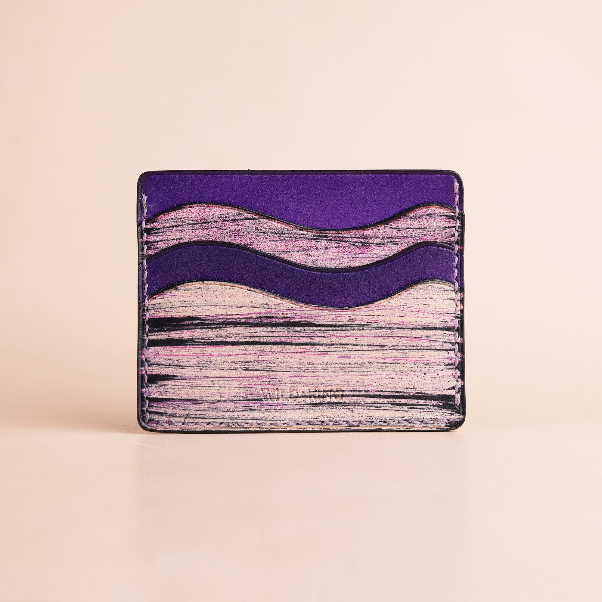 Minimalist Purple Leather Card Holder - Natural Streaks