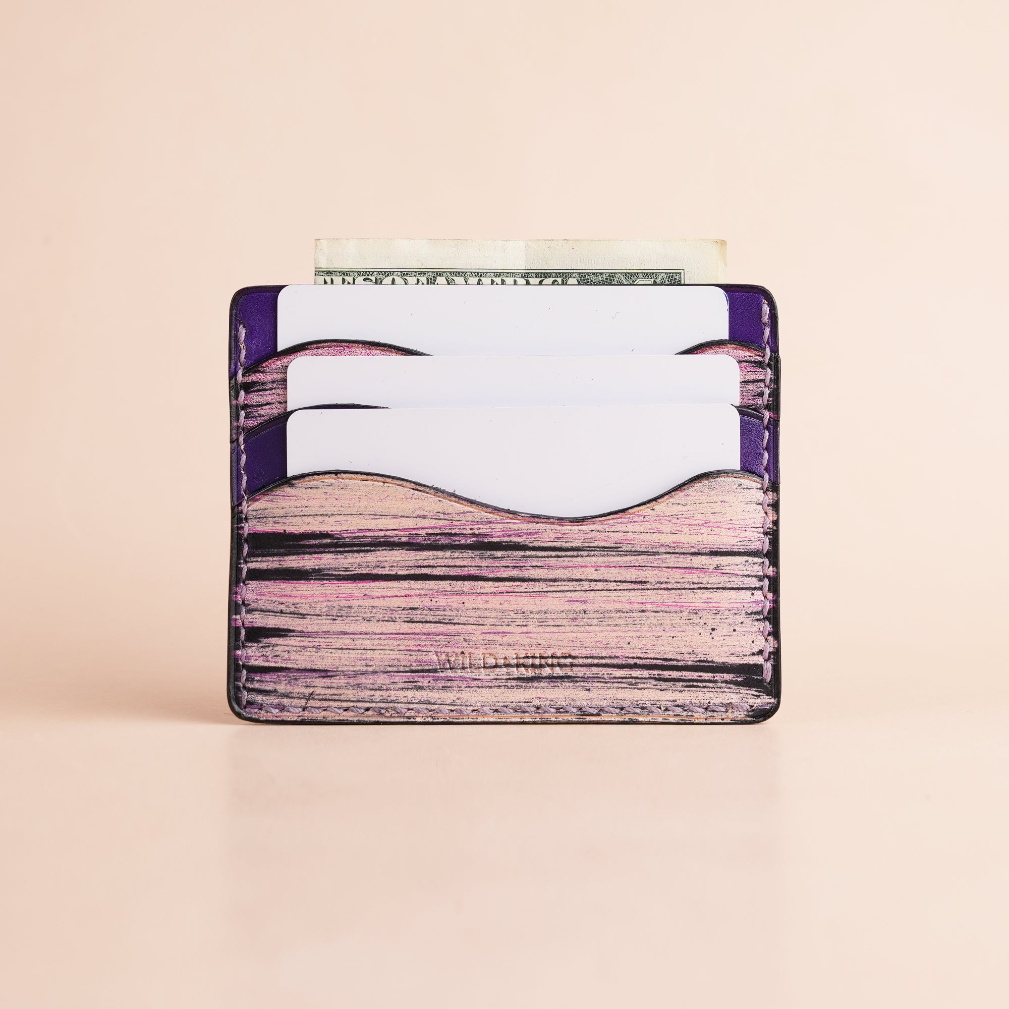 Minimalist Purple Leather Card Holder - Natural Streaks
