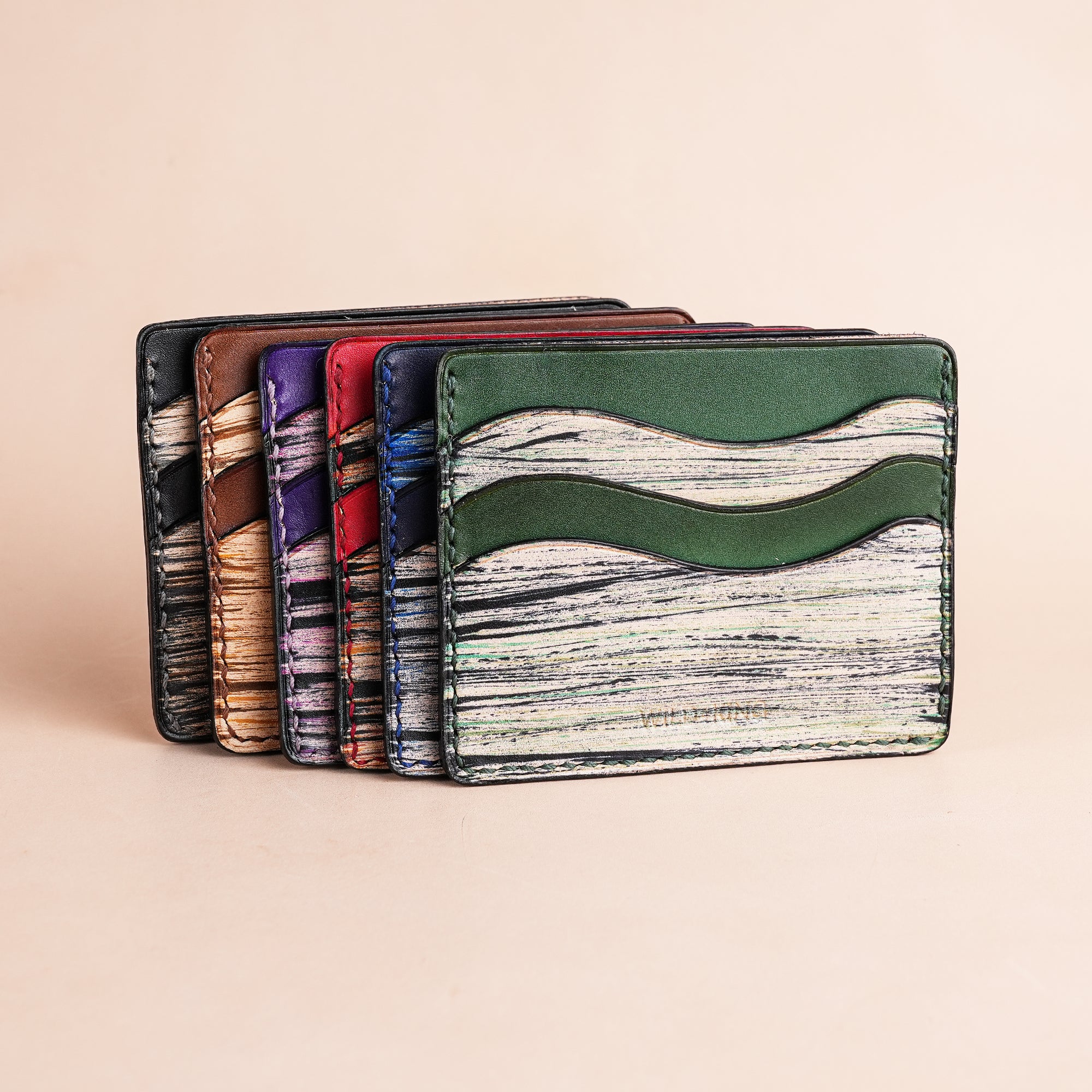 Minimalist Purple Leather Card Holder - Natural Streaks