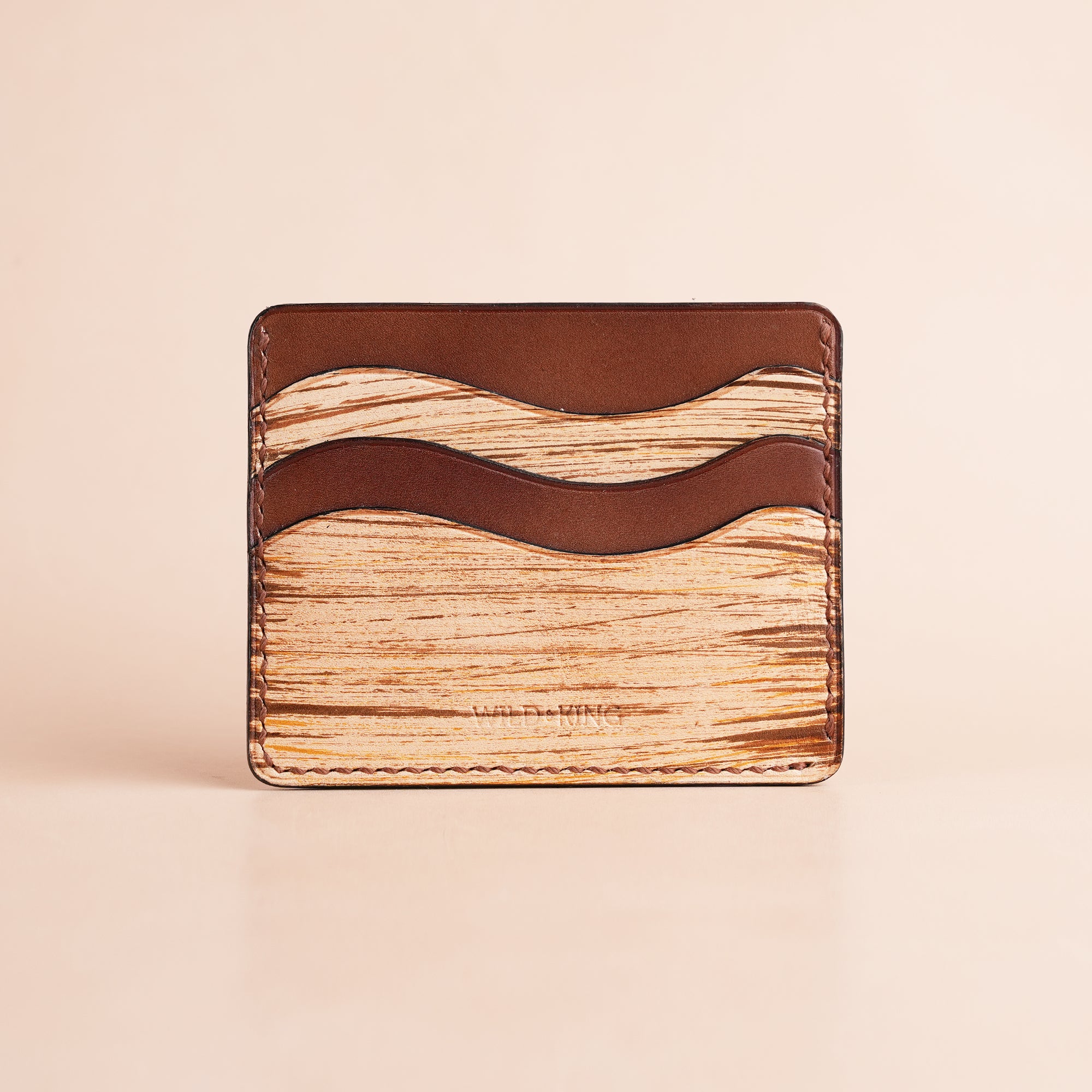 Minimalist Brown Leather Card Holder - Natural Streaks