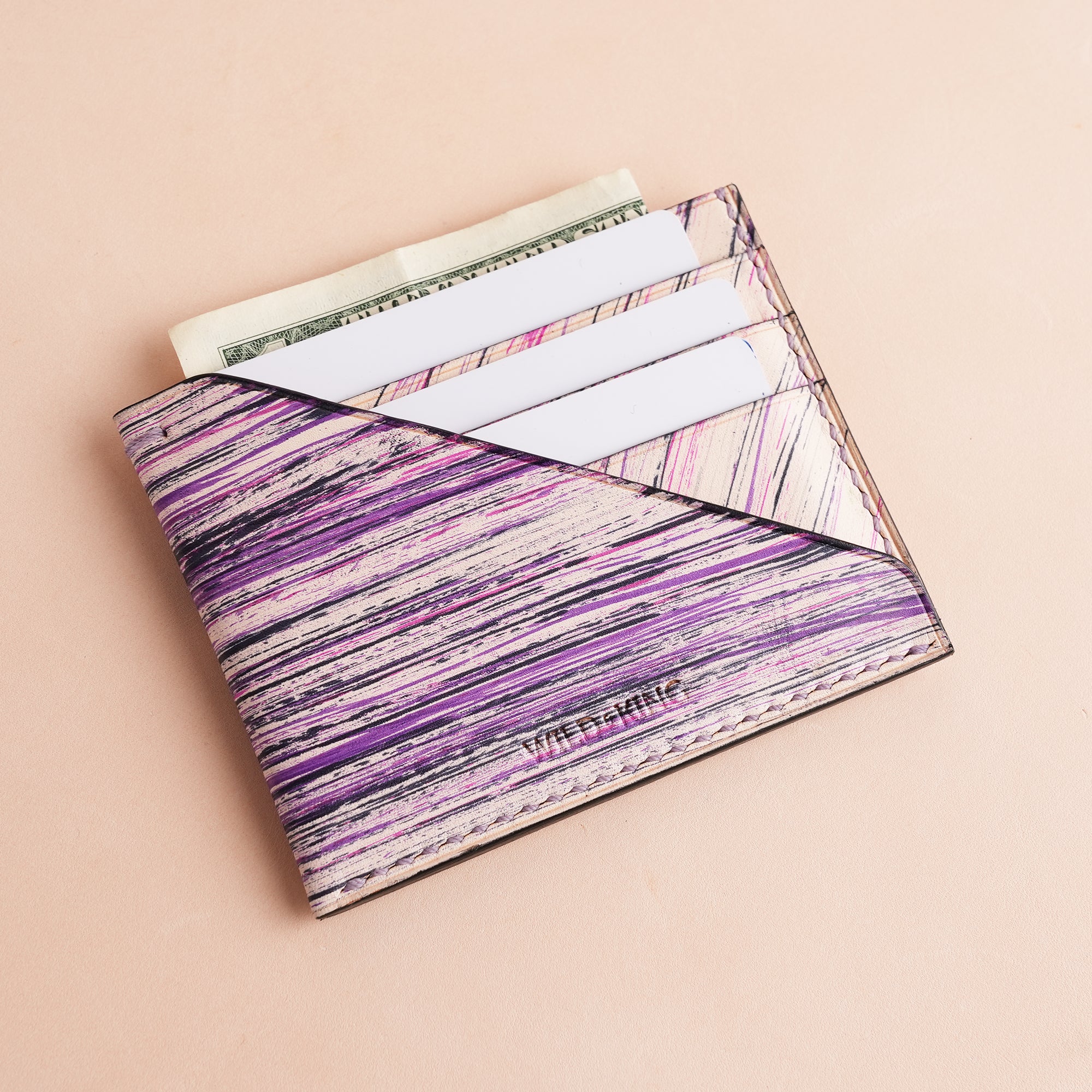 Minimalist Purple Leather Card Holder - Natural Streaks