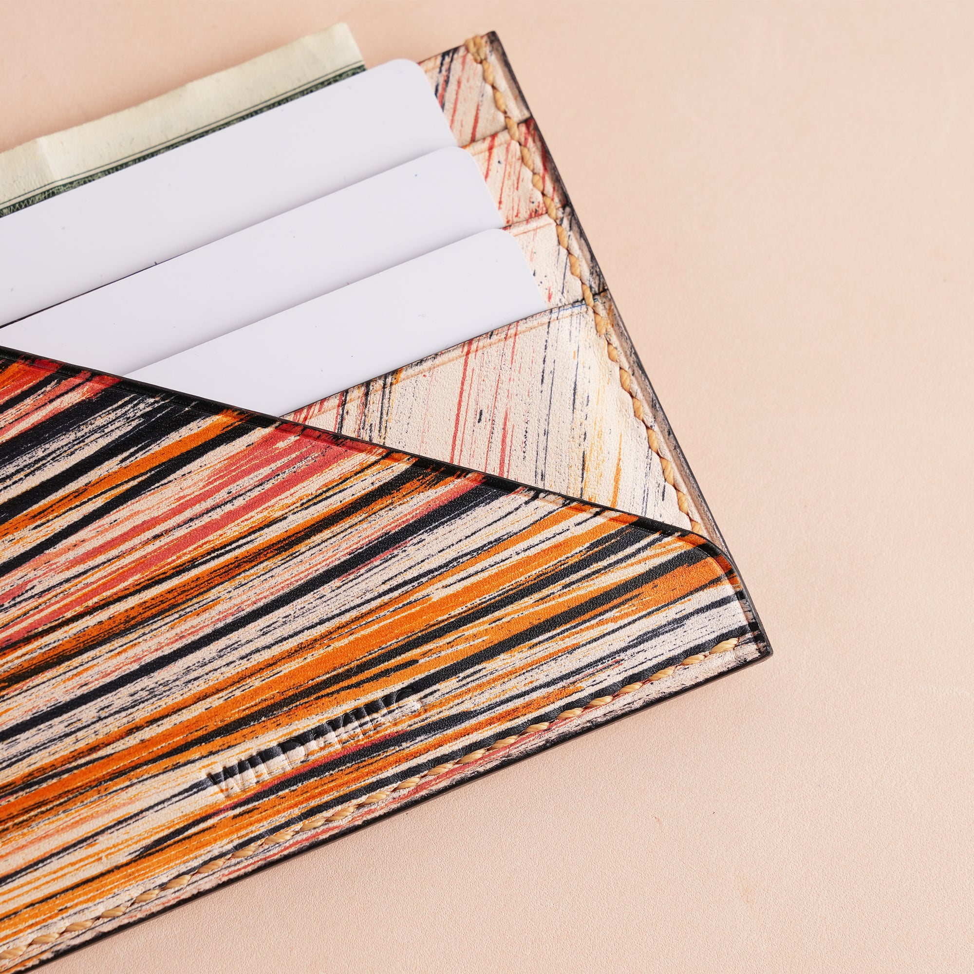 Minimalist Burnt Sienna Leather Card Holder - Natural Streaks