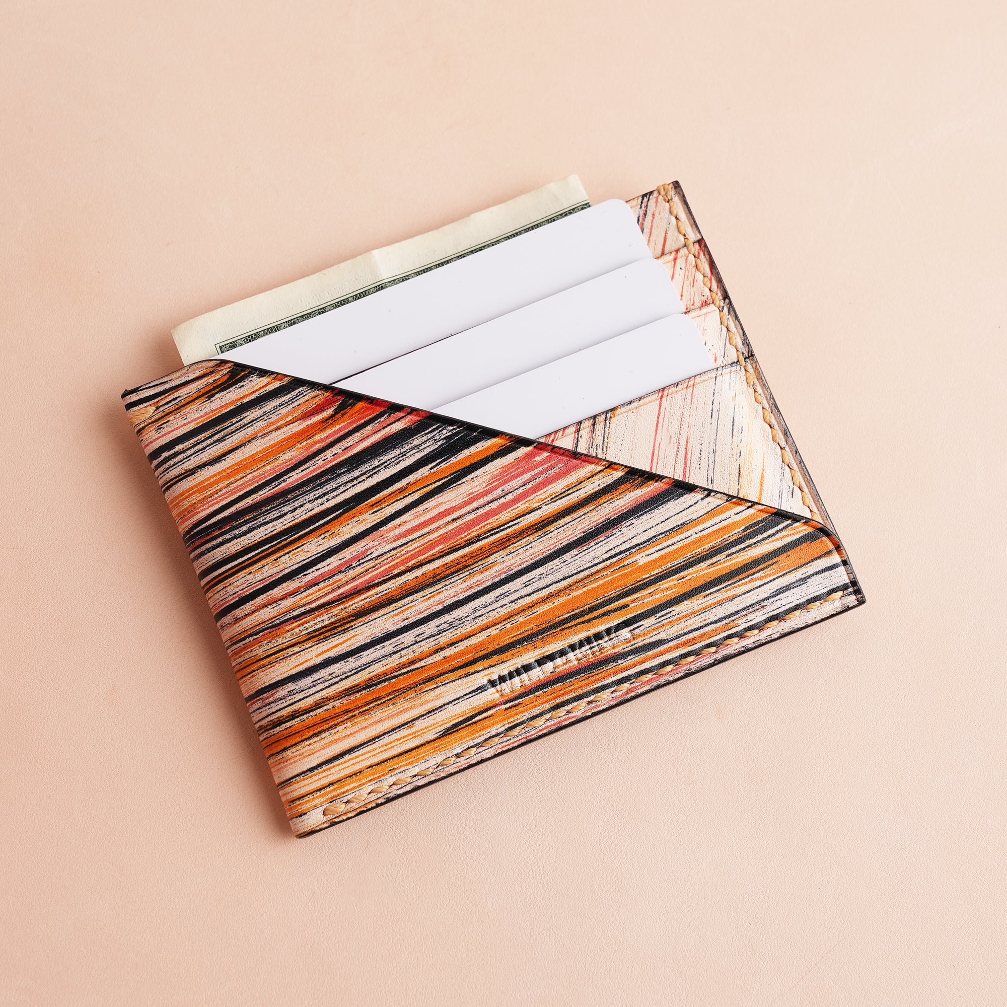 Minimalist Burnt Sienna Leather Card Holder - Natural Streaks