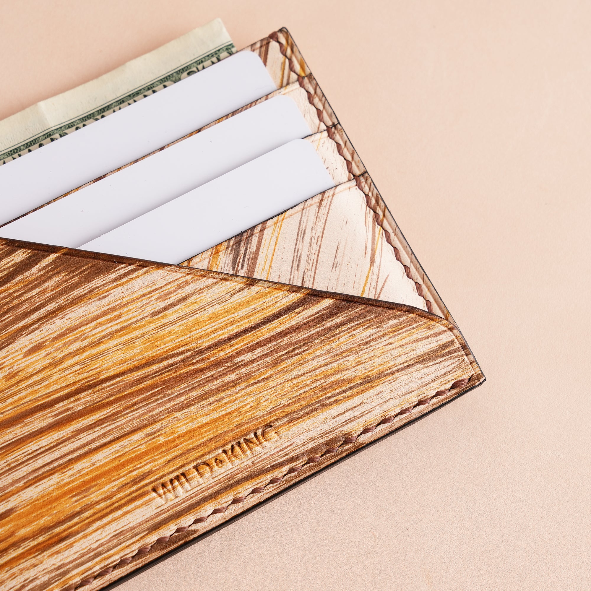 Minimalist Earthy Tones Leather Card Holder - Natural Streaks