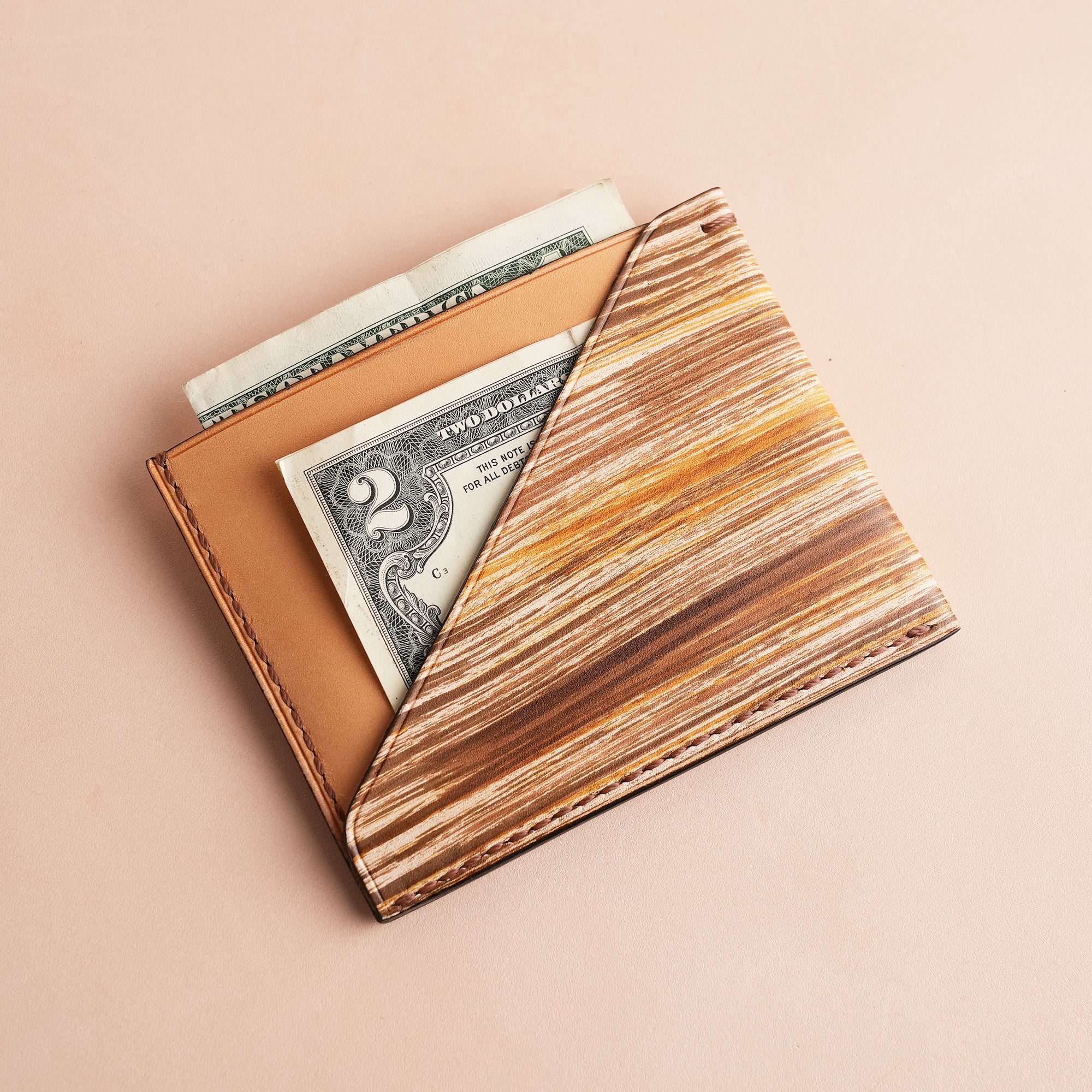 Minimalist Earthy Tones Leather Card Holder - Natural Streaks