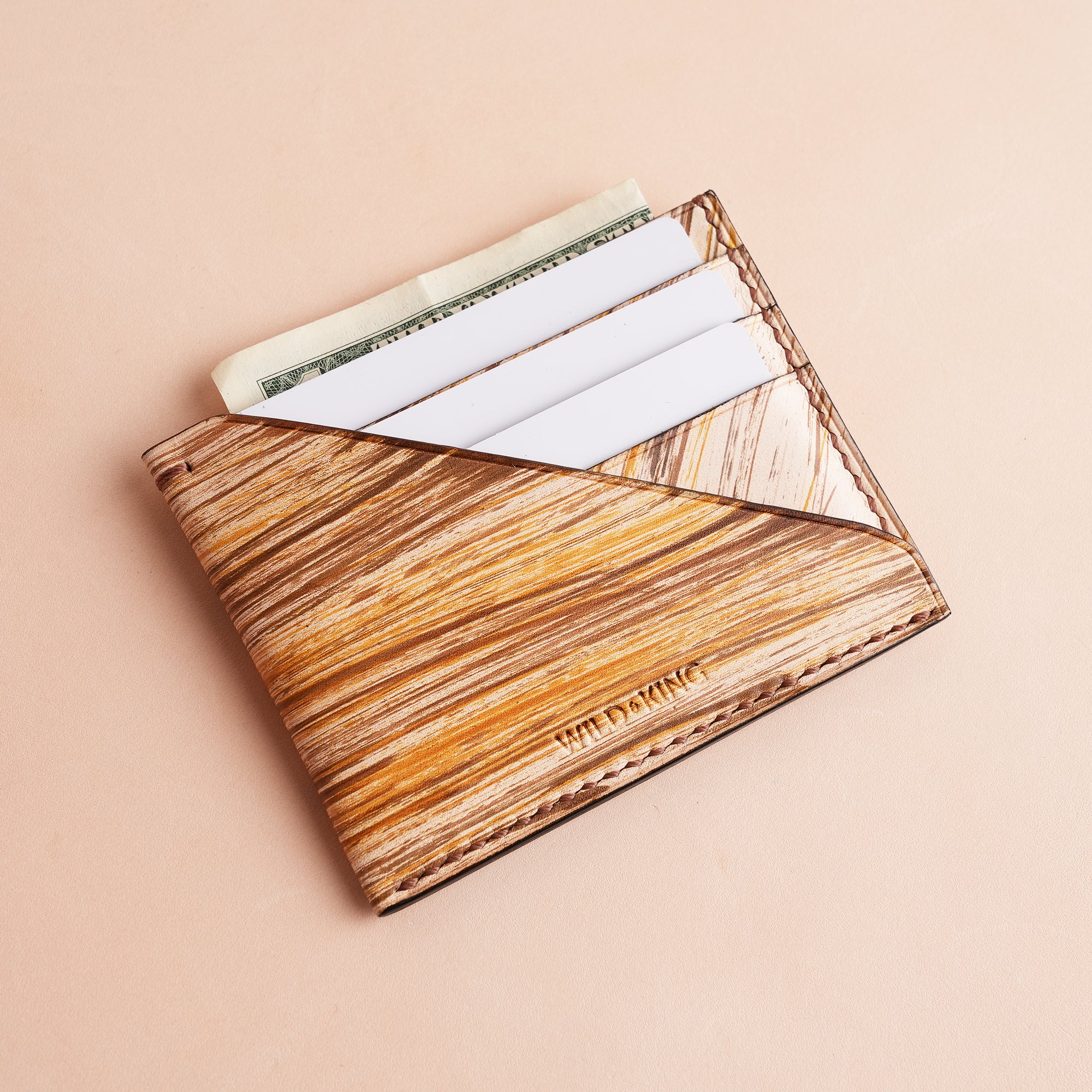 Minimalist Earthy Tones Leather Card Holder - Natural Streaks