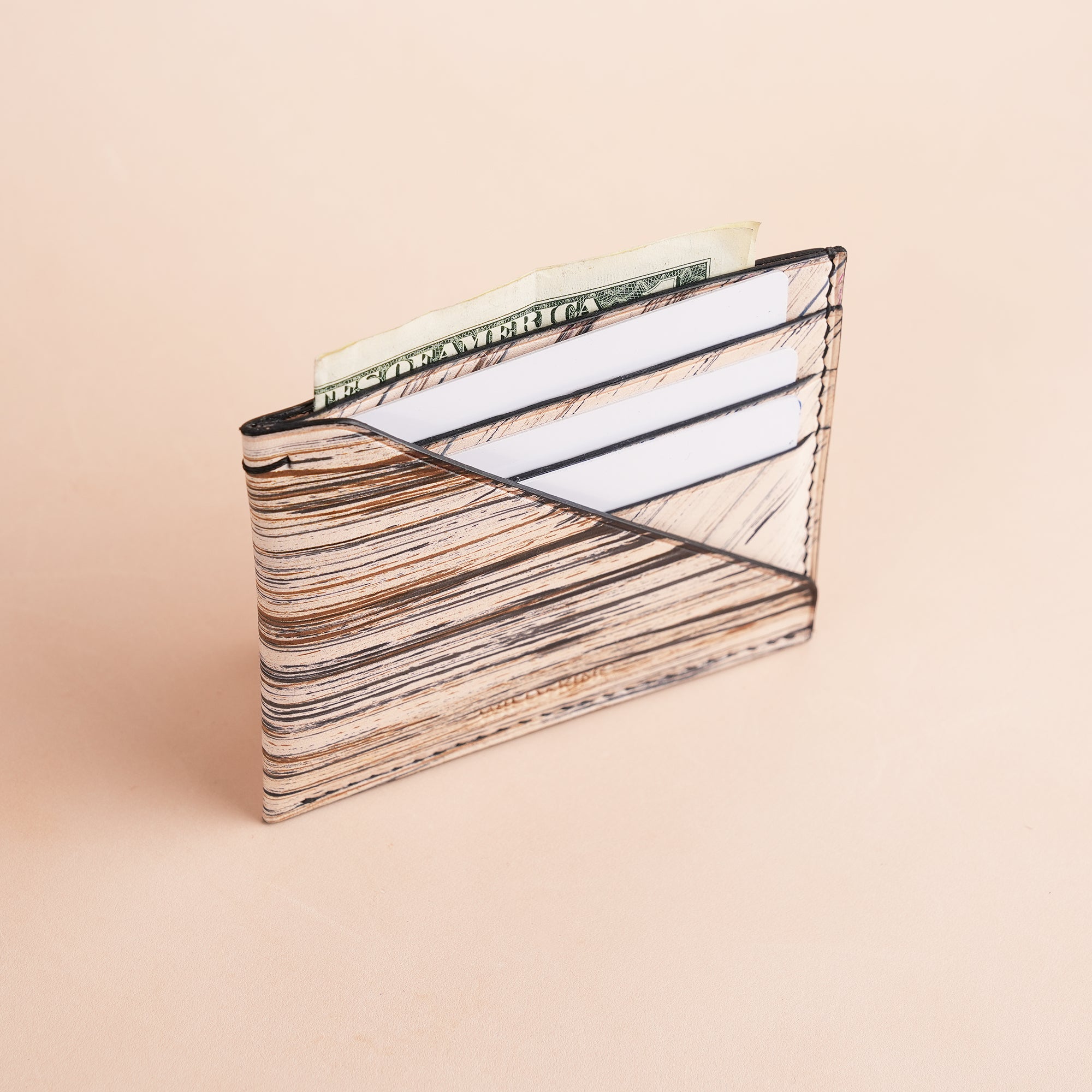 Minimalist Sand Leather Card Holder - Natural Streaks