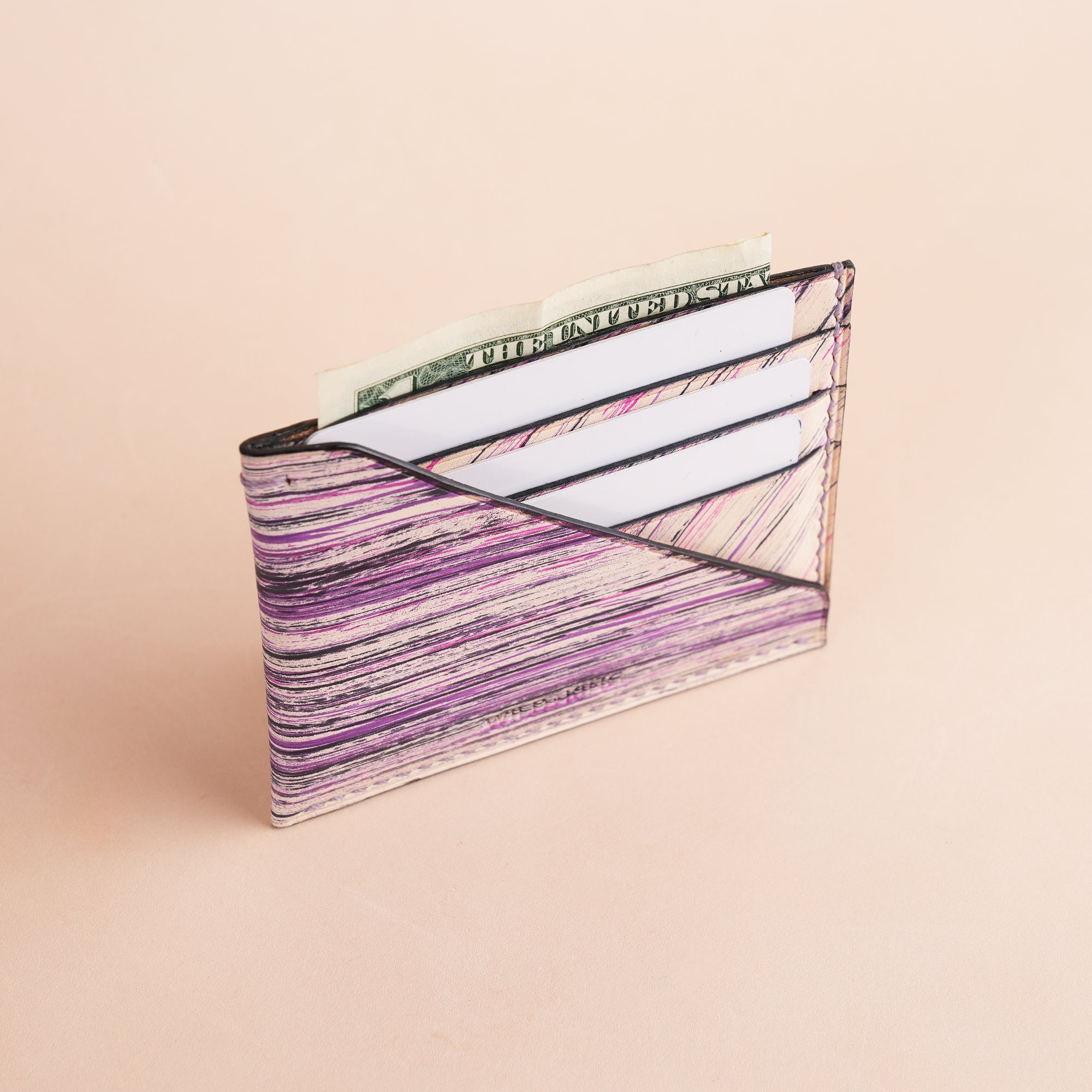 Minimalist Purple Leather Card Holder - Natural Streaks