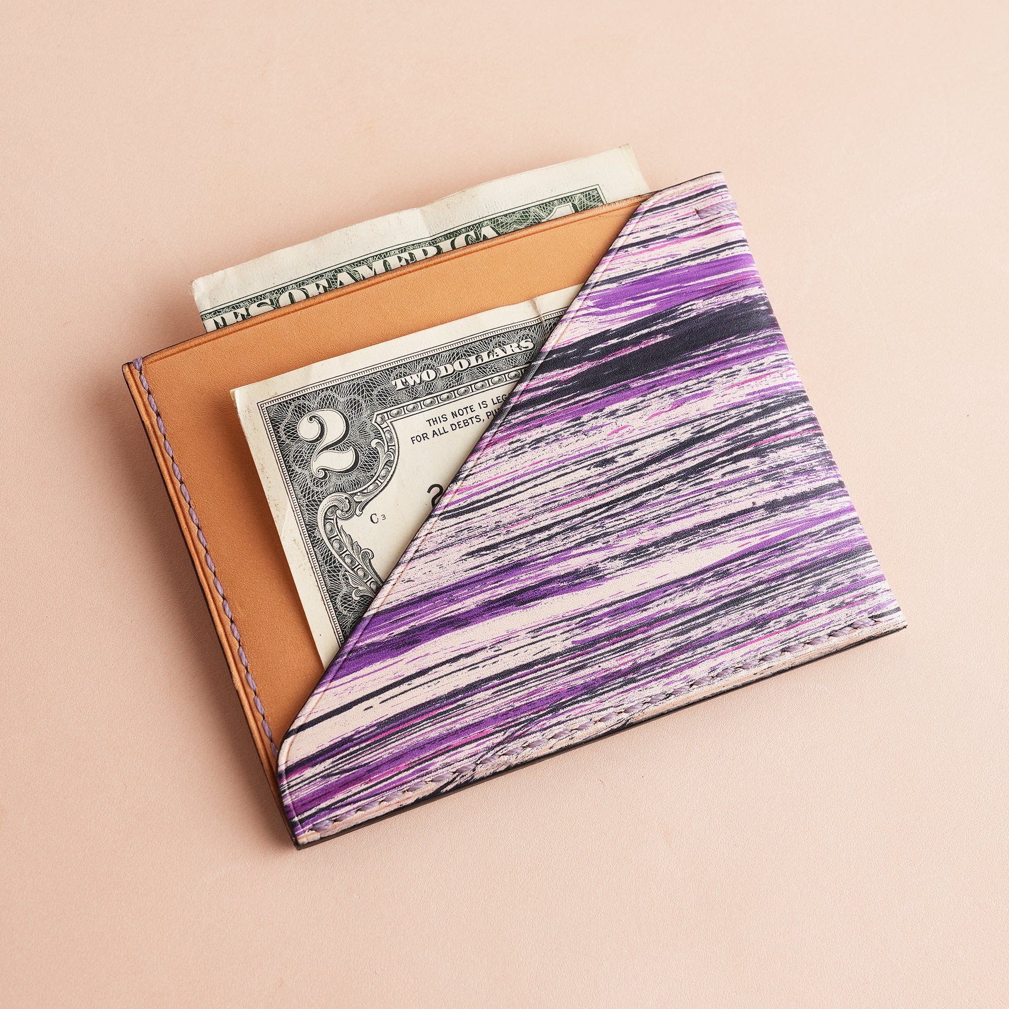 Minimalist Purple Leather Card Holder - Natural Streaks