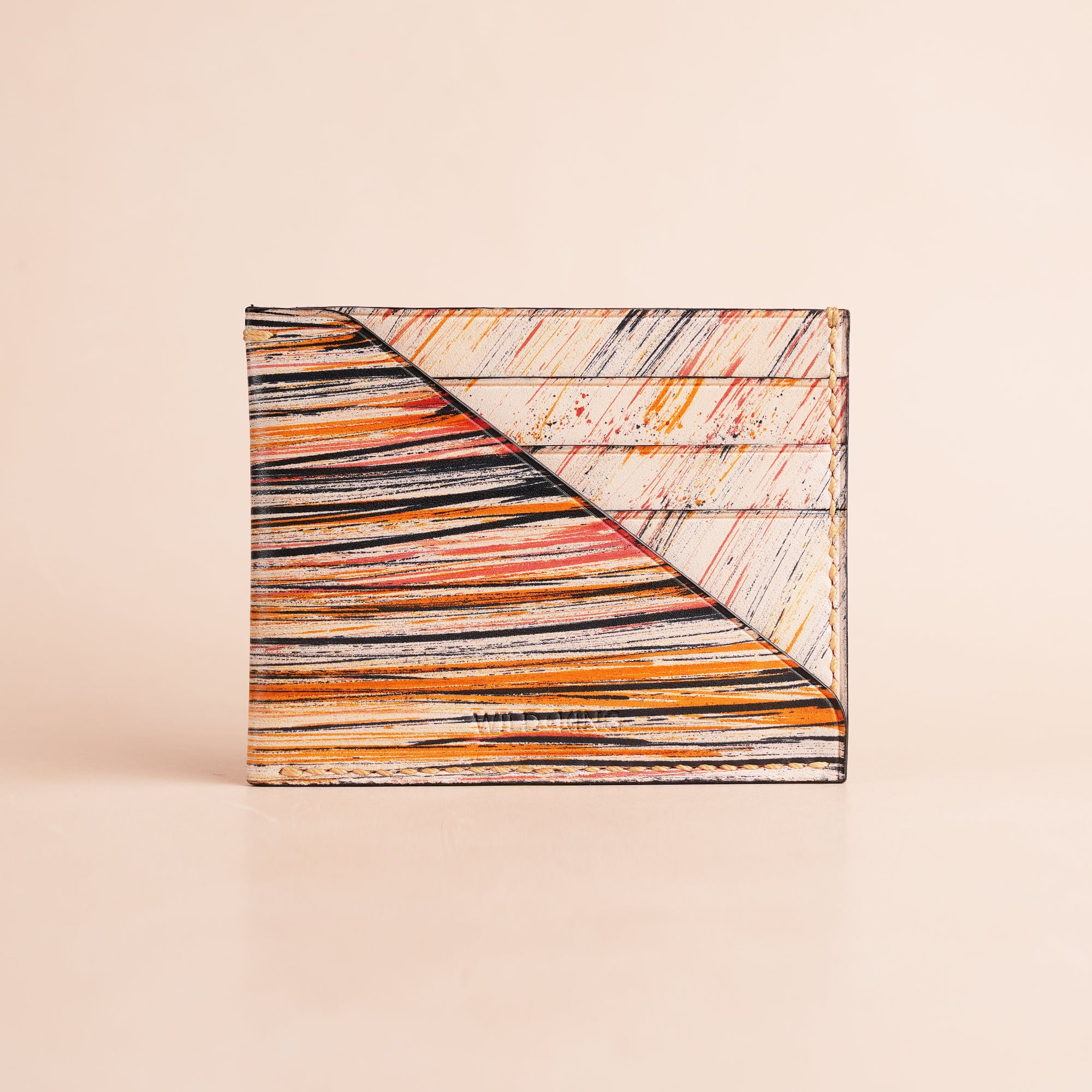 Minimalist Burnt Sienna Leather Card Holder - Natural Streaks