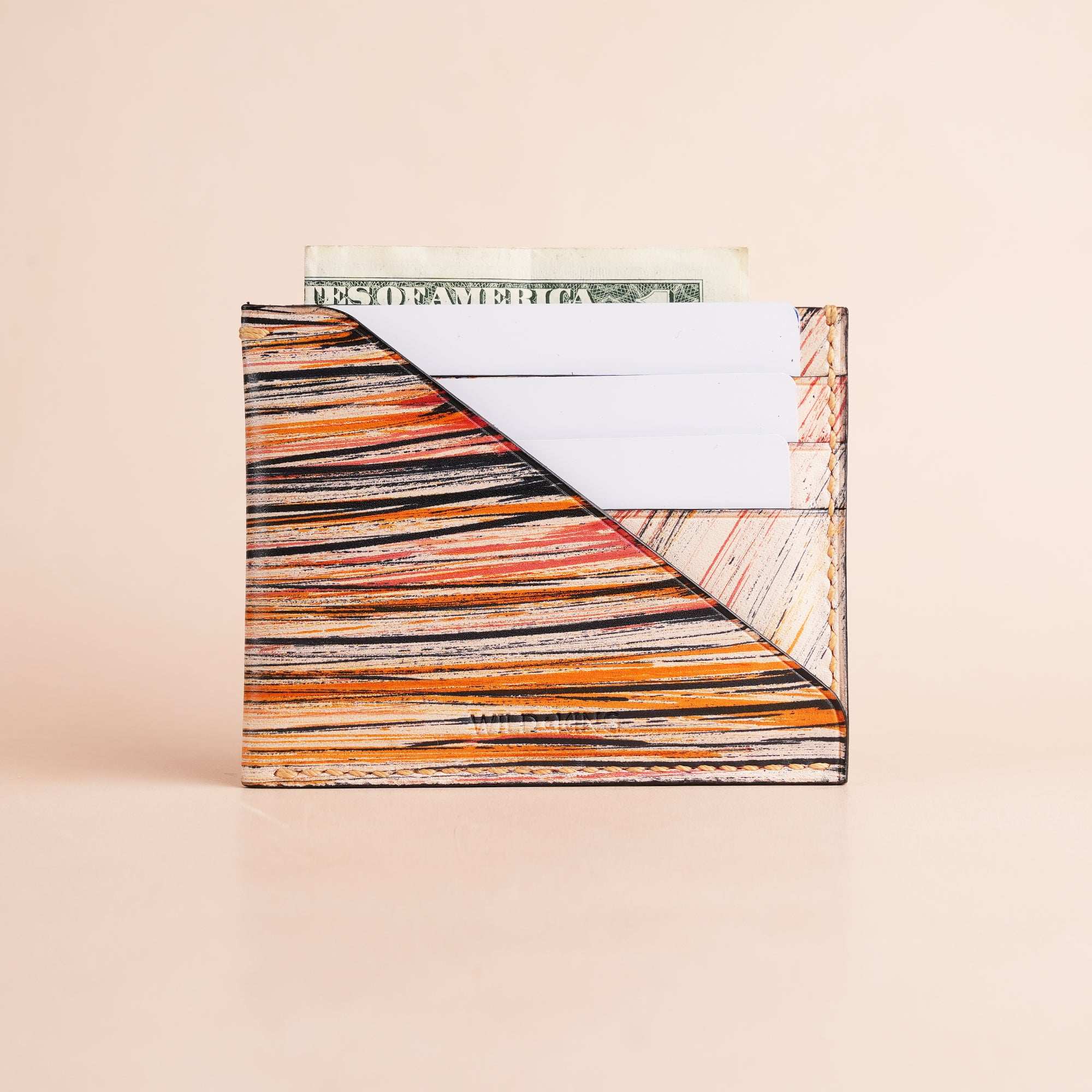 Minimalist Burnt Sienna Leather Card Holder - Natural Streaks